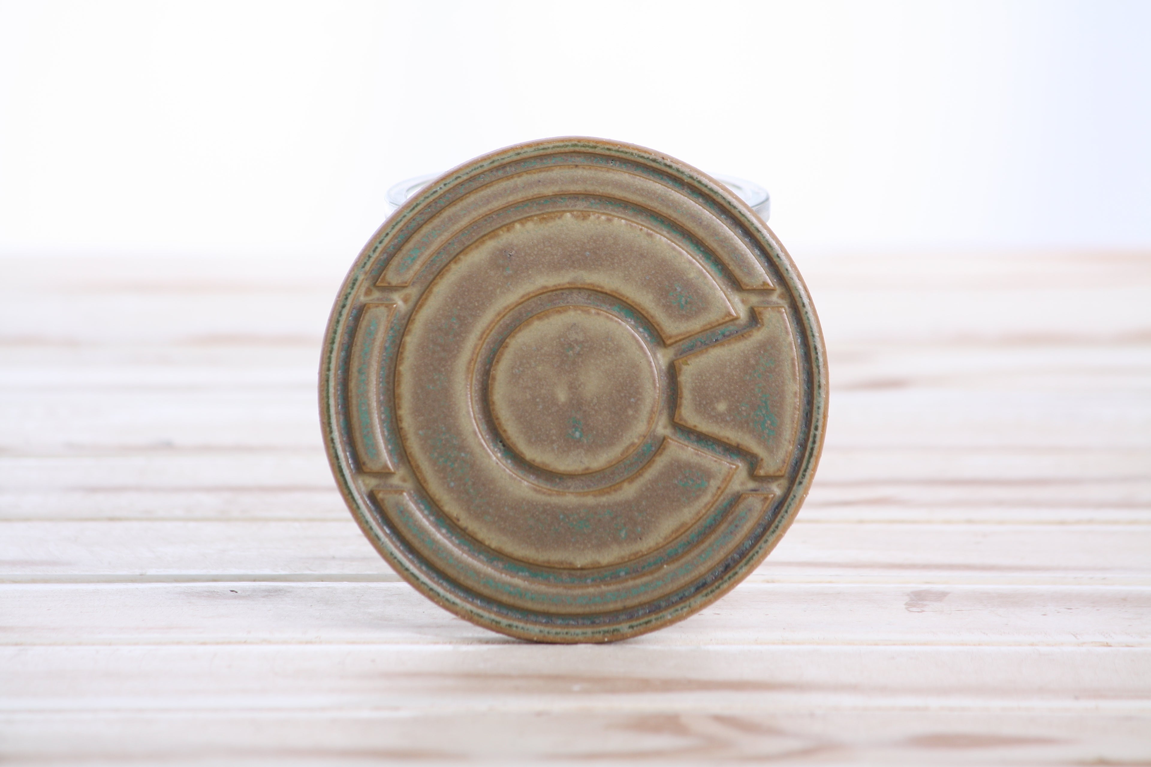 Willow Bonsai Ceramics Colorado Ceramic Coaster – 4 Inch Handmade Stoneware Drink Coaster with Indented Moat Design, Reactive Glazes, Cork Backing Pads, Made in Colorado, USA (Speckled Moss)
