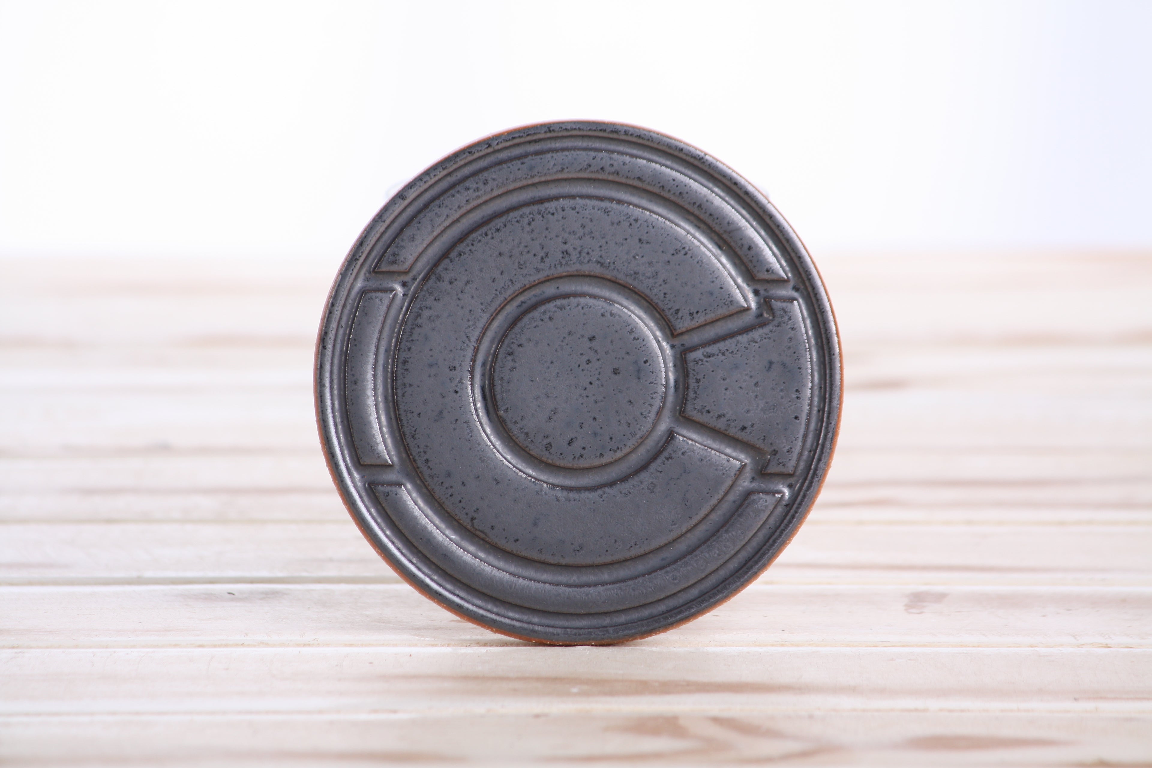 Willow Bonsai Ceramics Colorado Ceramic Coaster – 4 Inch Handmade Stoneware Drink Coaster with Indented Moat Design, Reactive Glazes, Cork Backing Pads, Made in Colorado, USA (Gunmetal)
