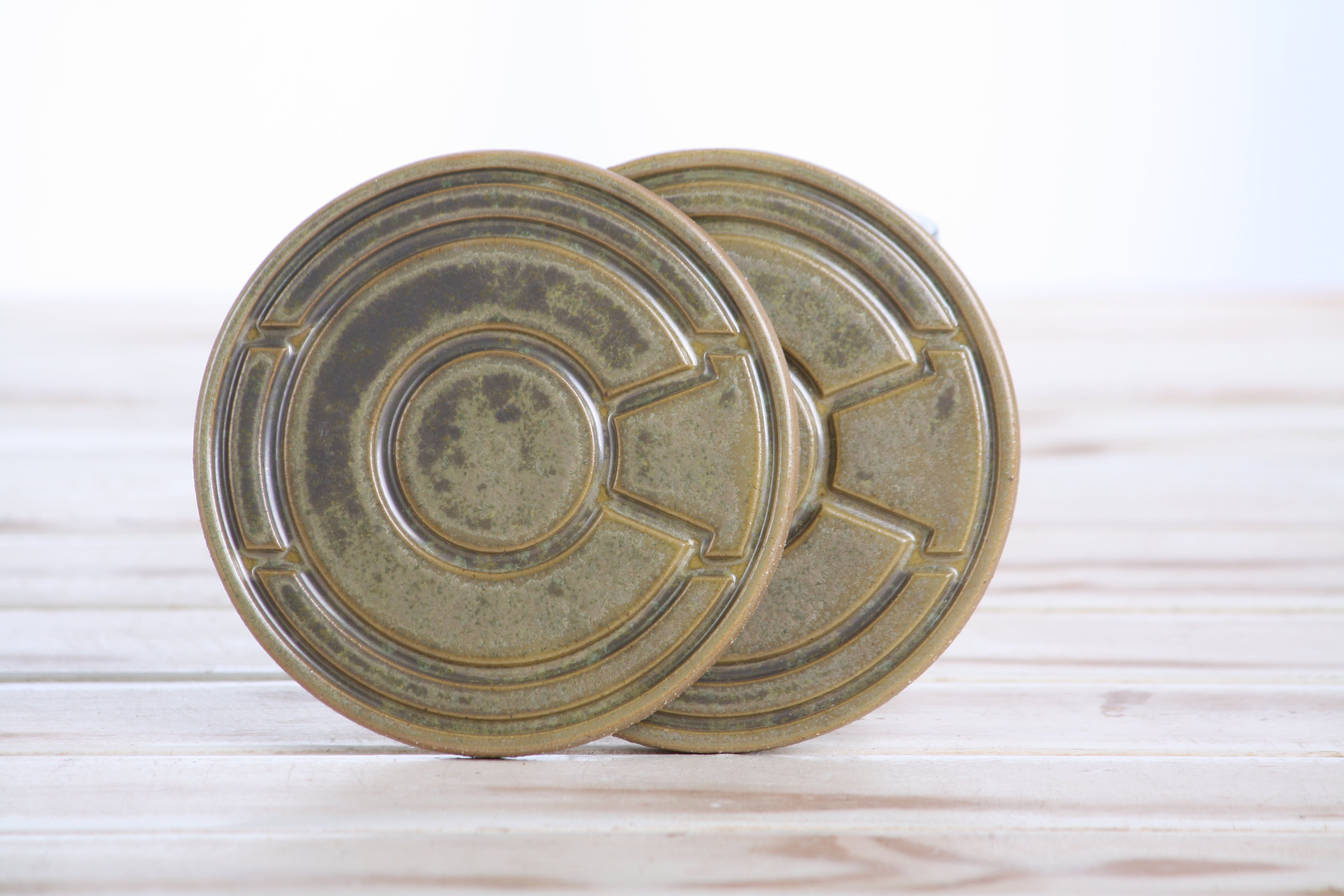 Willow Bonsai Ceramics Colorado Ceramic Coaster – 4 Inch Handmade Stoneware Drink Coaster with Indented Moat Design, Reactive Glazes, Cork Backing Pads, Made in Colorado, USA (Copenhagen)