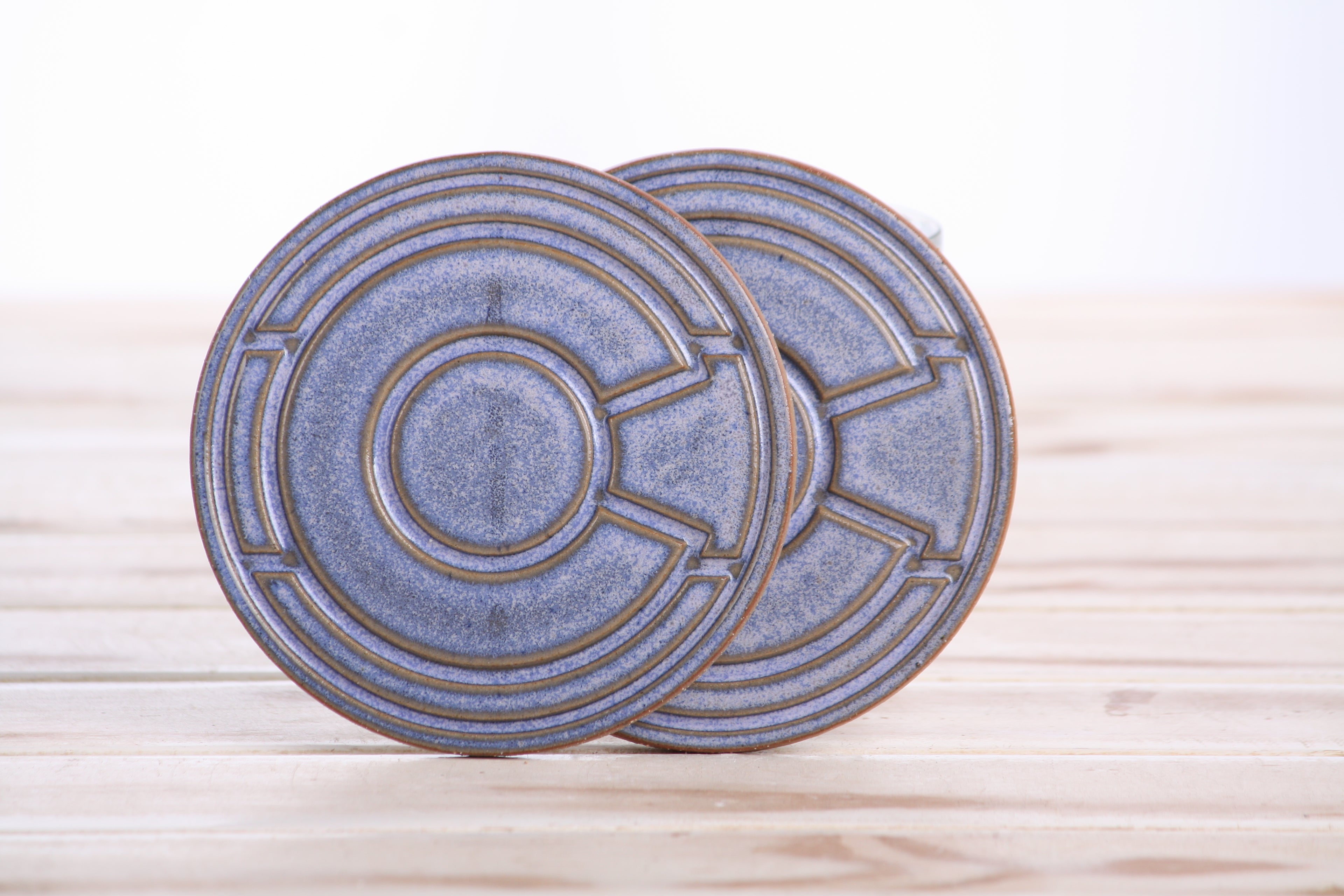Willow Bonsai Ceramics Colorado Ceramic Coaster – 4 Inch Handmade Stoneware Drink Coaster with Indented Moat Design, Reactive Glazes, Cork Backing Pads, Made in Colorado, USA (Denim)