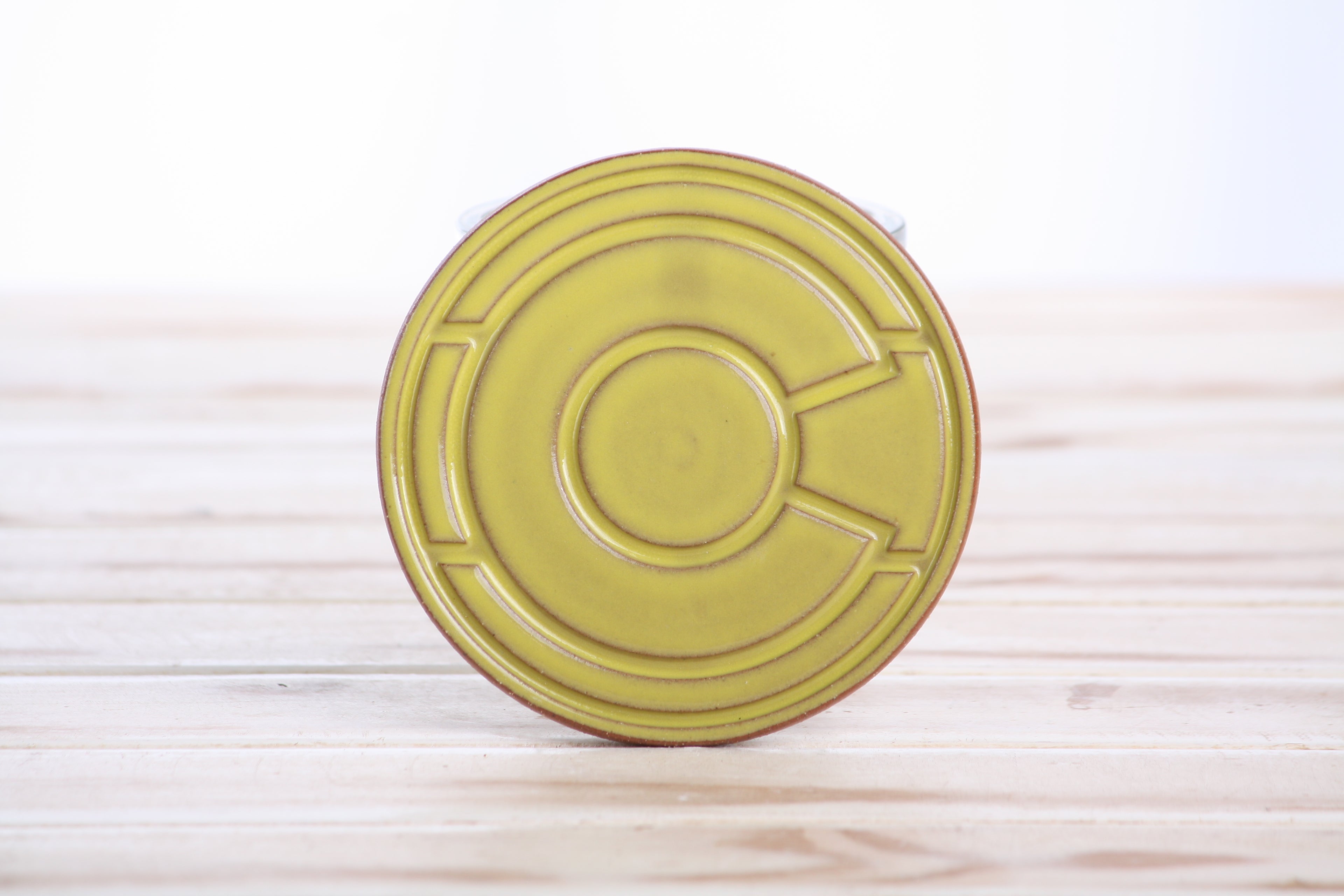 Willow Bonsai Ceramics Colorado Ceramic Coaster – 4 Inch Handmade Stoneware Drink Coaster with Indented Moat Design, Reactive Glazes, Cork Backing Pads, Made in Colorado, USA (Yellow)