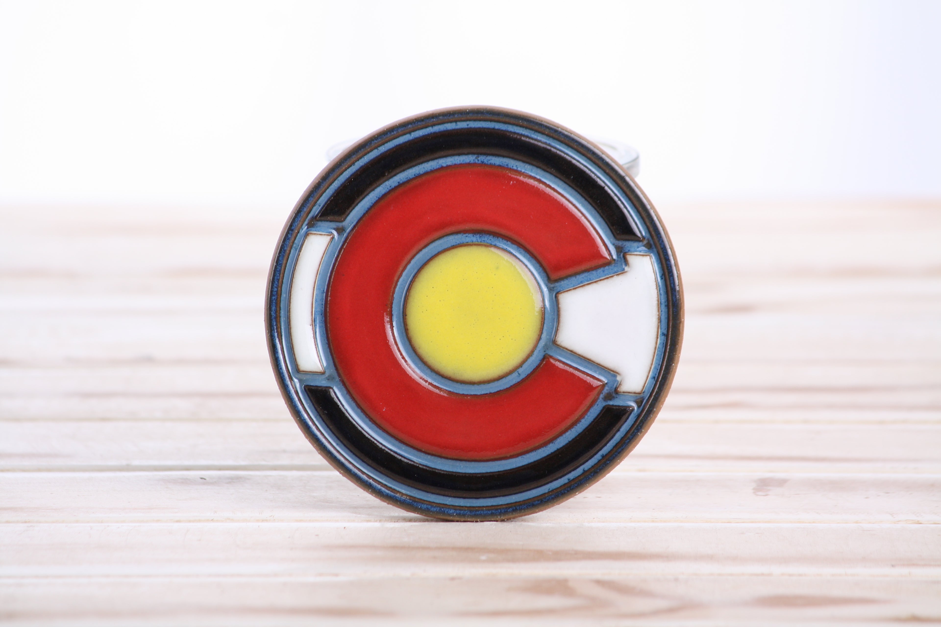 Willow Bonsai Ceramics Colorado Flag Ceramic Coaster – 4 Inch Handmade Stoneware Drink Coaster with Moat Design, Cork Backing Pads, Made in Colorado, USA (Hand Painted Colorado Flag)