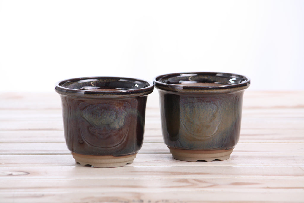 Willow Bonsai Ceramics Flute Bonsai Pot 4 Inch – Round Semi‑Cascade Ceramic Bonsai & Succulent Planter with Fluted Profile and Banded Base, High‑Fired Frost‑Proof Stoneware, Handmade in USA (Dark Honey)