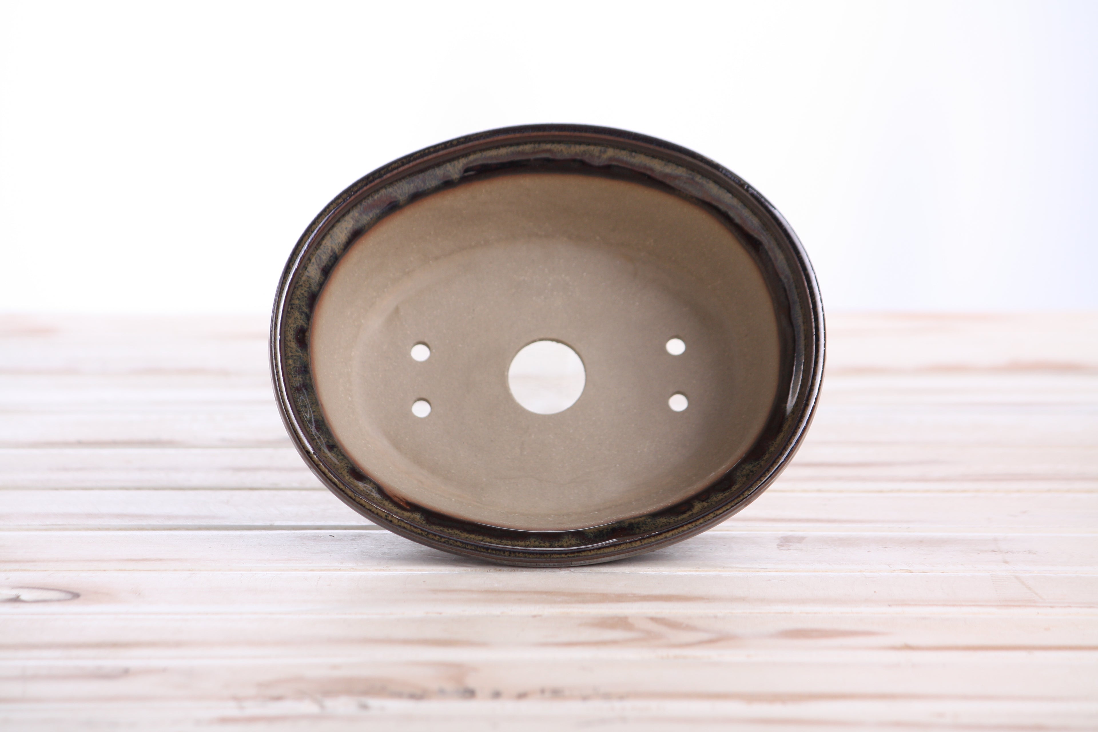 Willow Bonsai Ceramics Fat Bonsai Pot 6.5 Inch – Bold Oval Ceramic Bonsai & Succulent Planter with Accentuated Rim, High‑Fired Frost‑Proof Stoneware, Handmade in USA (Dark Honey)