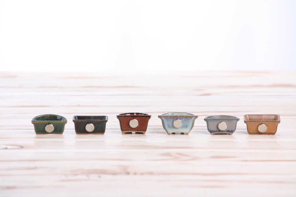 Willow Bonsai Ceramics 1.5 Inch Shito Magnet Set of 6 – Mini Handmade Ceramic Bonsai Pot Magnets, Reactive Glaze Finish, Unique Decorative Pots, Made in USA