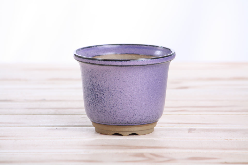 Willow Bonsai Ceramics Flute Bonsai Pot 4 Inch – Round Semi‑Cascade Ceramic Bonsai & Succulent Planter with Fluted Profile and Banded Base, High‑Fired Frost‑Proof Stoneware, Handmade in USA (Purple)