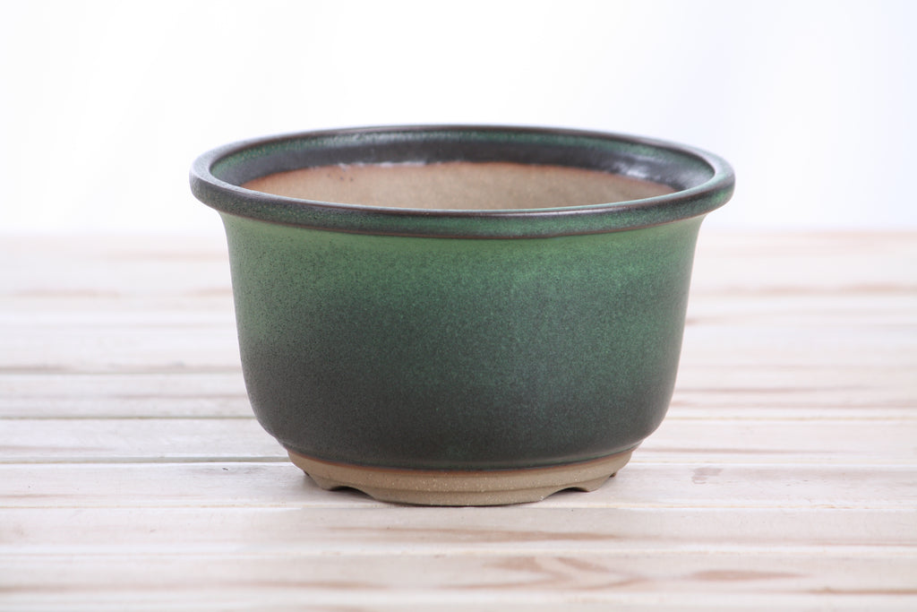 Willow Bonsai Ceramics Flute Bonsai Pot 6 Inch – Round Semi‑Cascade Ceramic Bonsai & Succulent Planter with Fluted Profile and Banded Base, High‑Fired Frost‑Proof Stoneware, Handmade in USA (Avocado)