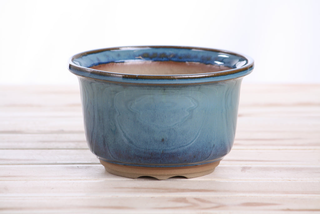 Willow Bonsai Ceramics Flute Bonsai Pot 6 Inch – Round Semi‑Cascade Ceramic Bonsai & Succulent Planter with Fluted Profile and Banded Base, High‑Fired Frost‑Proof Stoneware, Handmade in USA (Peacock)