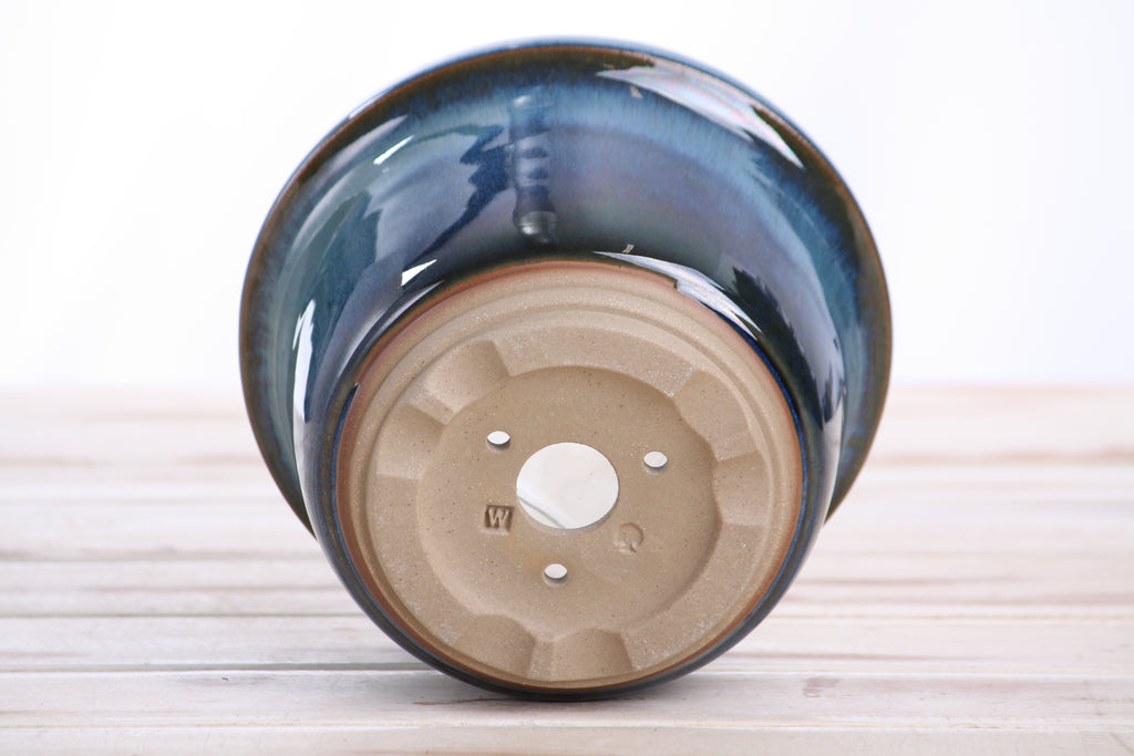Willow Bonsai Ceramics Flute Bonsai Pot 6 Inch – Round Semi‑Cascade Ceramic Bonsai & Succulent Planter with Fluted Profile and Banded Base, High‑Fired Frost‑Proof Stoneware, Handmade in USA (Peacock)
