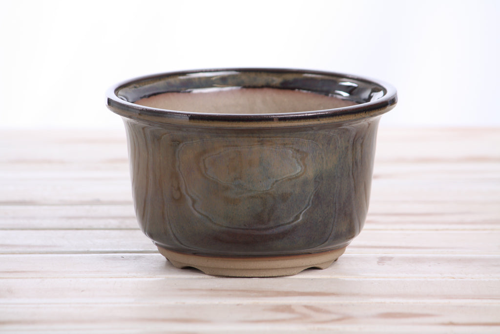 Willow Bonsai Ceramics Flute Bonsai Pot 6 Inch – Round Semi‑Cascade Ceramic Bonsai & Succulent Planter with Fluted Profile and Banded Base, High‑Fired Frost‑Proof Stoneware, Handmade in USA (Dark Honey)