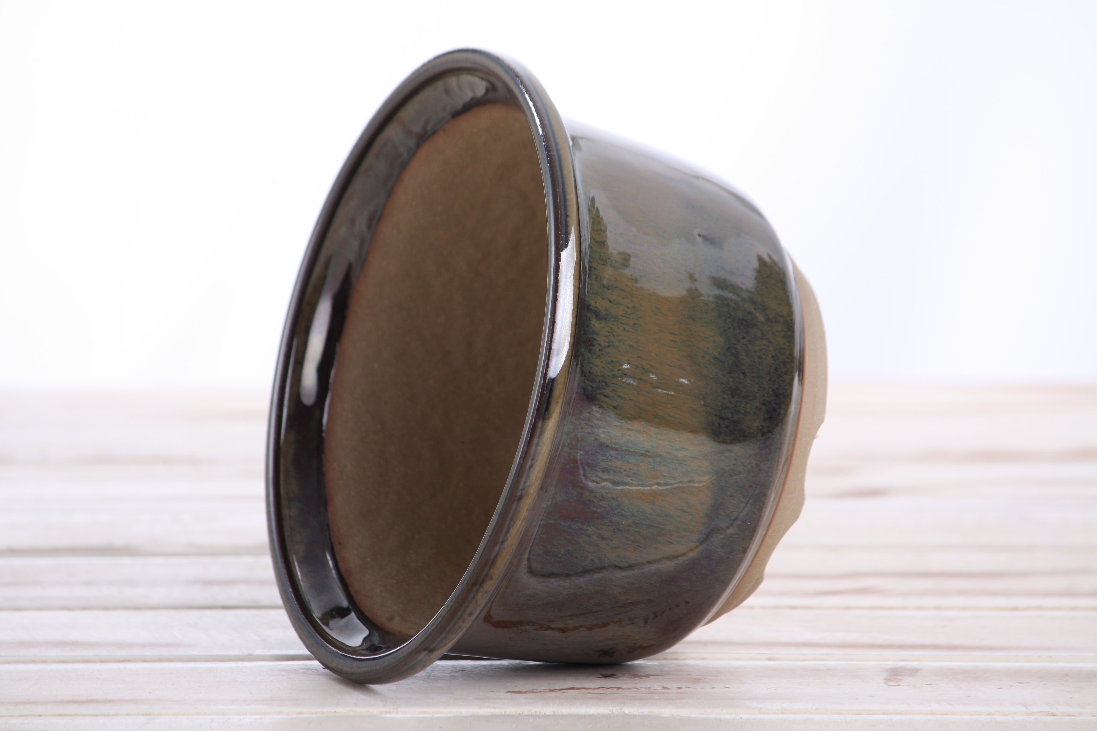 Willow Bonsai Ceramics Flute Bonsai Pot 6 Inch – Round Semi‑Cascade Ceramic Bonsai & Succulent Planter with Fluted Profile and Banded Base, High‑Fired Frost‑Proof Stoneware, Handmade in USA (Dark Honey)