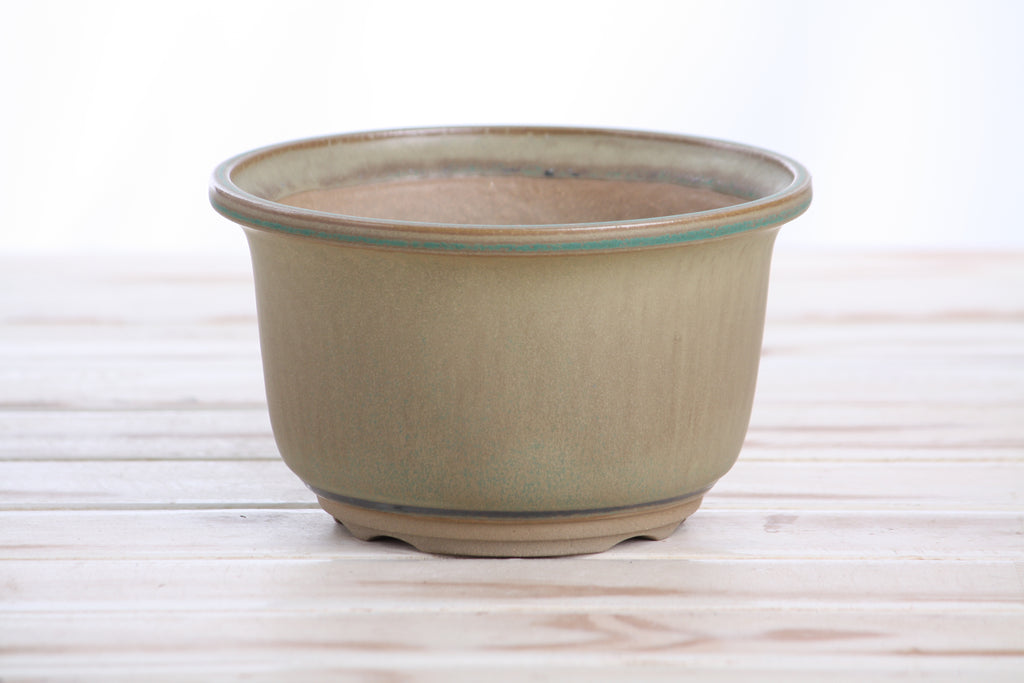 Willow Bonsai Ceramics Flute Bonsai Pot 6 Inch – Round Semi‑Cascade Ceramic Bonsai & Succulent Planter with Fluted Profile and Banded Base, High‑Fired Frost‑Proof Stoneware, Handmade in USA (Speckled Moss)
