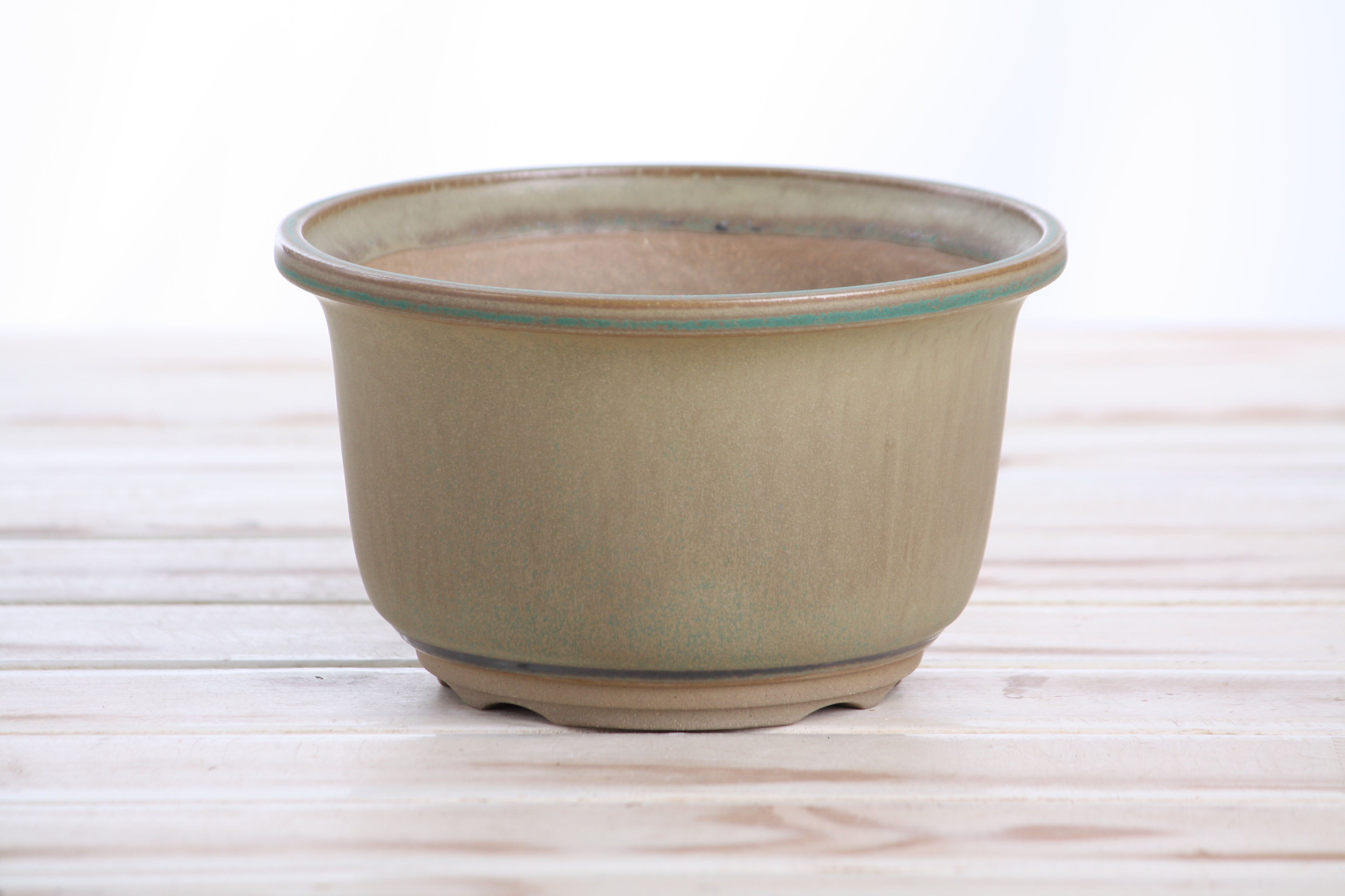 Willow Bonsai Ceramics Flute Bonsai Pot 6 Inch – Round Semi‑Cascade Ceramic Bonsai & Succulent Planter with Fluted Profile and Banded Base, High‑Fired Frost‑Proof Stoneware, Handmade in USA (Speckled Moss)