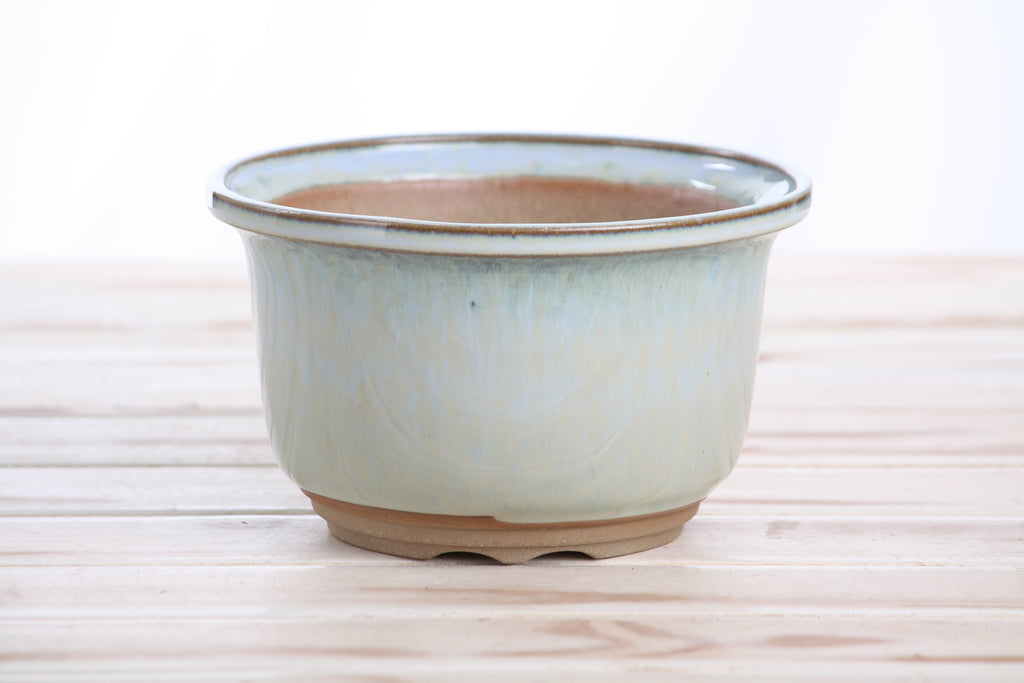 Willow Bonsai Ceramics Flute Bonsai Pot 6 Inch – Round Semi‑Cascade Ceramic Bonsai & Succulent Planter with Fluted Profile and Banded Base, High‑Fired Frost‑Proof Stoneware, Handmade in USA (Glacier)