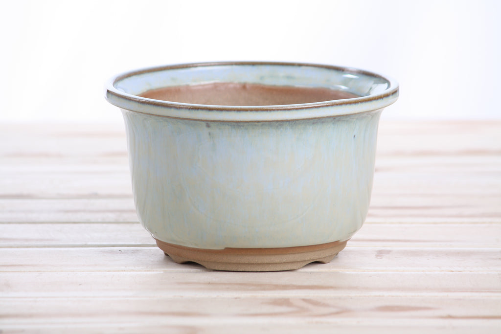Willow Bonsai Ceramics Flute Bonsai Pot 6 Inch – Round Semi‑Cascade Ceramic Bonsai & Succulent Planter with Fluted Profile and Banded Base, High‑Fired Frost‑Proof Stoneware, Handmade in USA (Glacier)