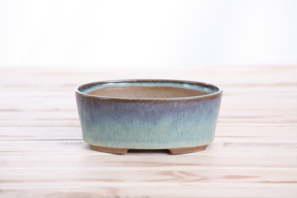 Willow Bonsai Ceramics Oval A Bonsai Pot 5 Inch – Straight‑Sided Oval Ceramic Bonsai & Succulent Planter, High‑Fired Frost‑Proof Stoneware with Drainage & Wiring Holes, Handmade in USA (Glacier)