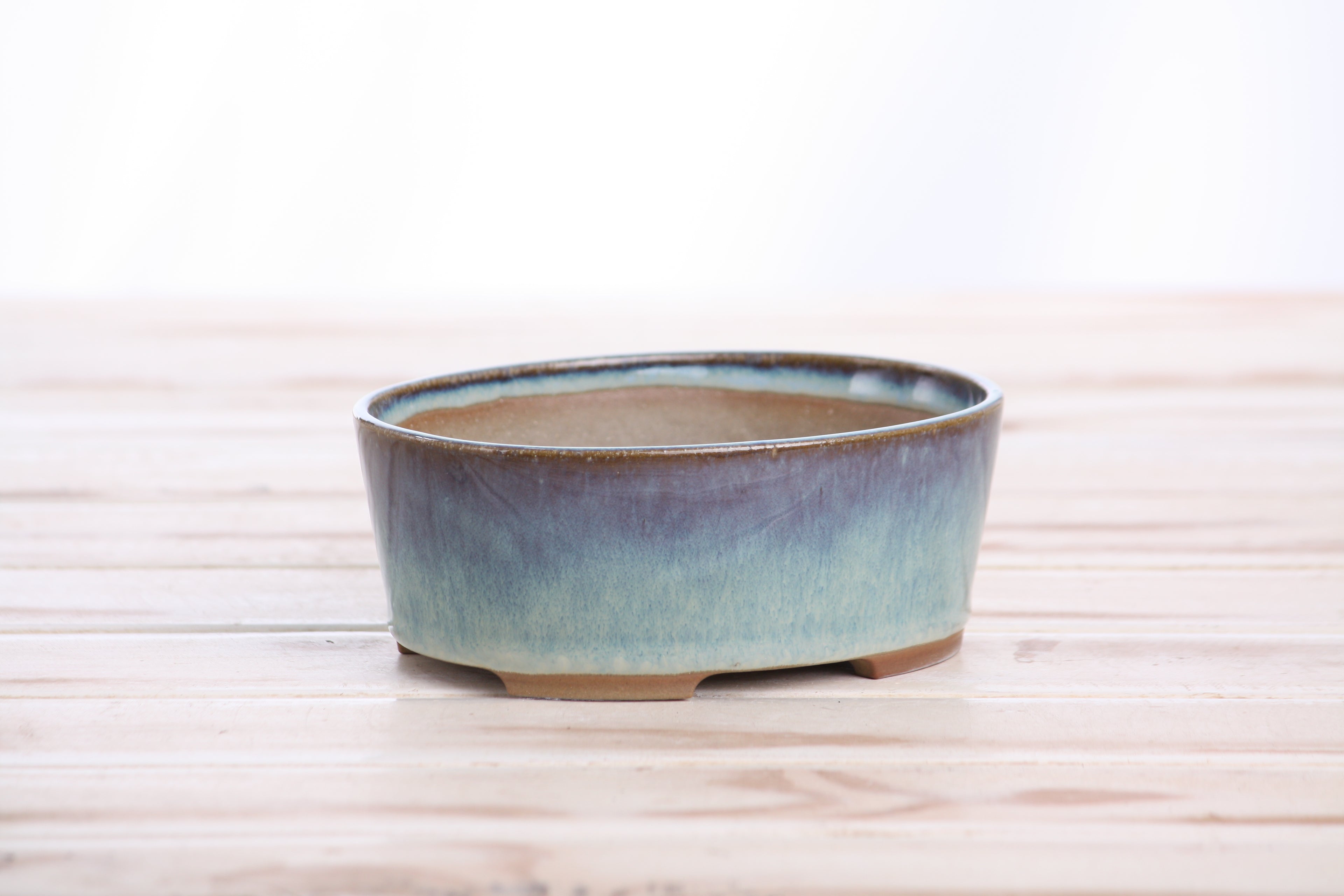 Willow Bonsai Ceramics Oval A Bonsai Pot 5 Inch – Straight‑Sided Oval Ceramic Bonsai & Succulent Planter, High‑Fired Frost‑Proof Stoneware with Drainage & Wiring Holes, Handmade in USA (Glacier)