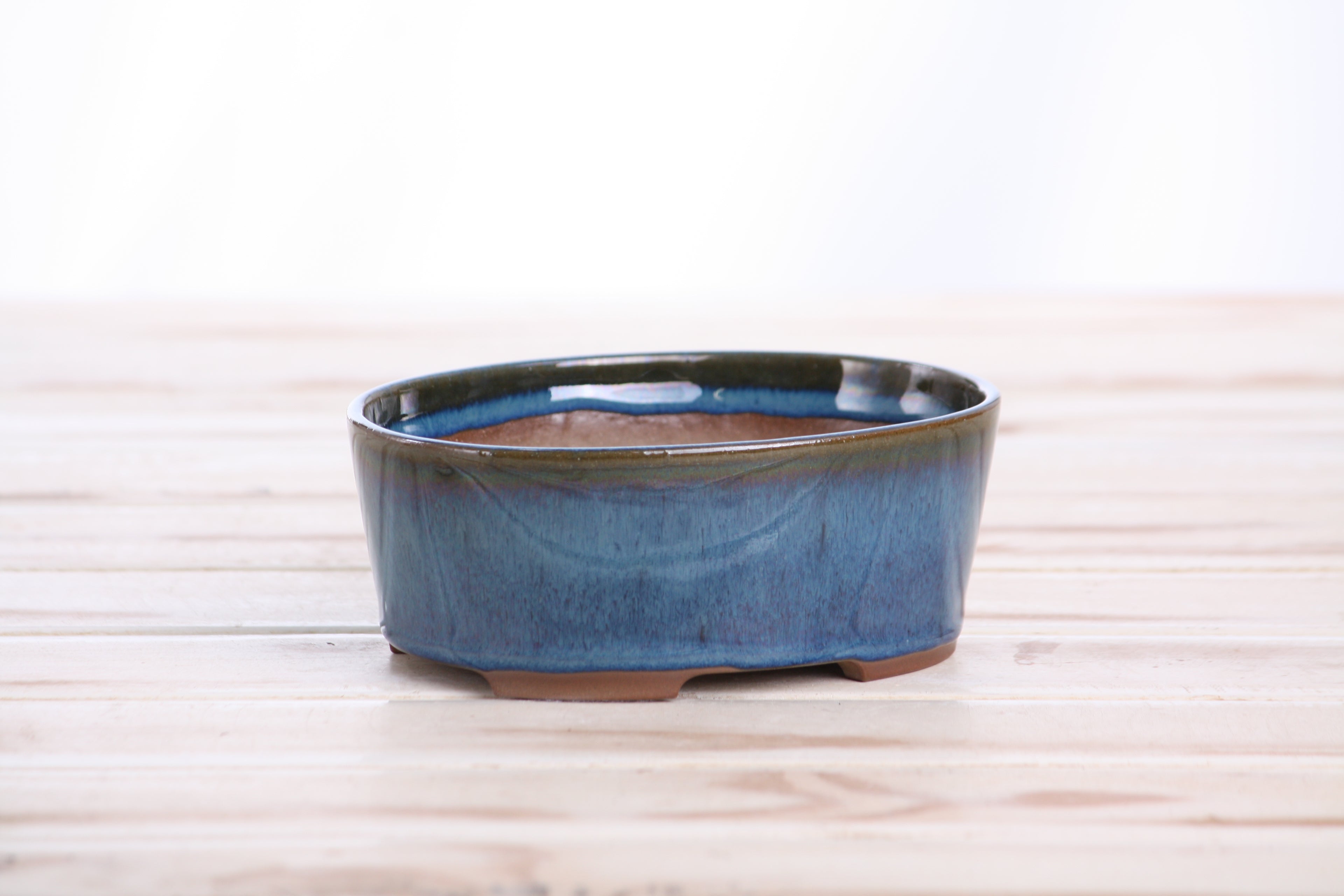Willow Bonsai Ceramics Oval A Bonsai Pot 5 Inch – Straight‑Sided Oval Ceramic Bonsai & Succulent Planter, High‑Fired Frost‑Proof Stoneware with Drainage & Wiring Holes, Handmade in USA (Peacock)