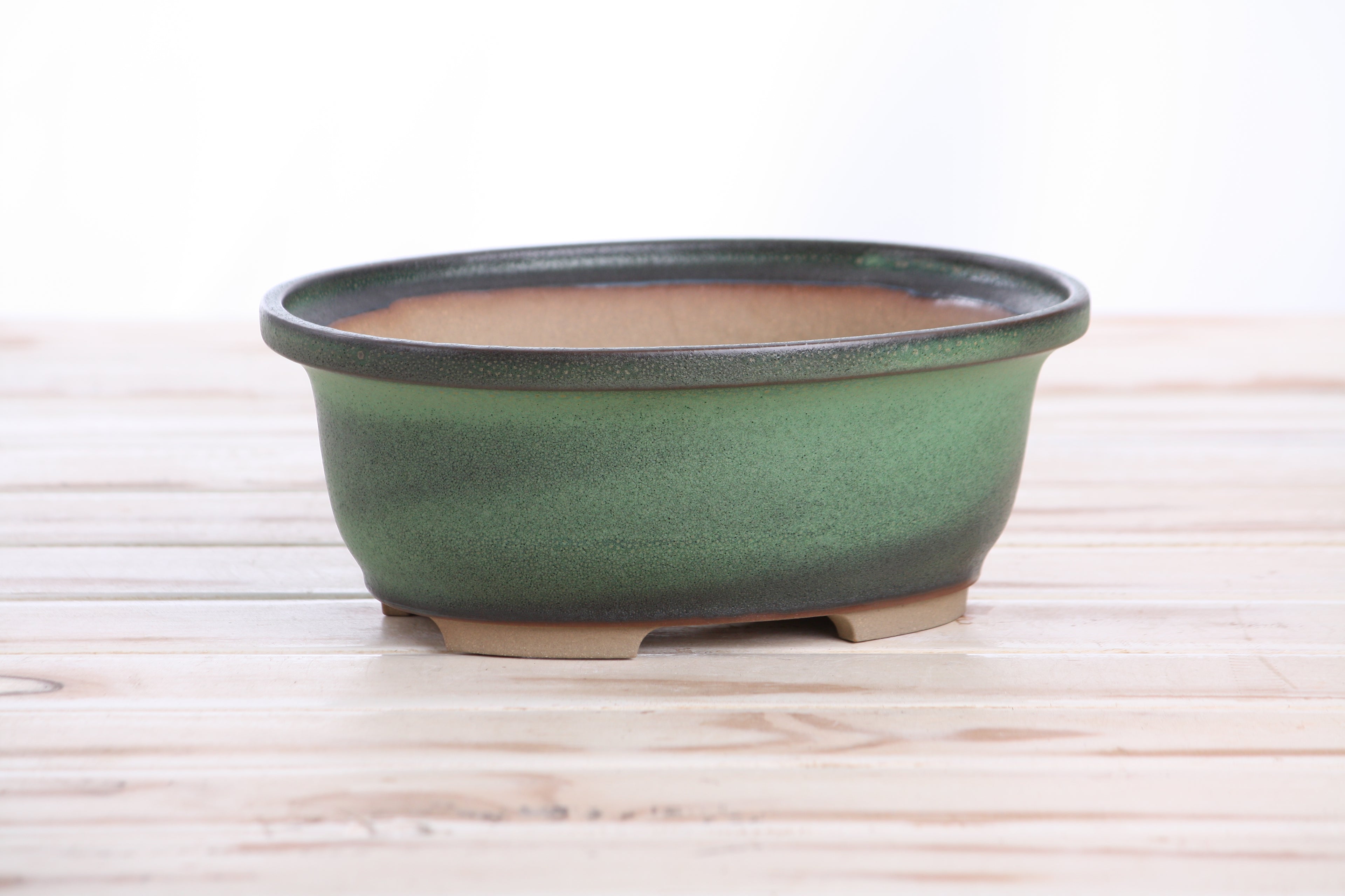 Willow Bonsai Ceramics Fat Bonsai Pot 7.5 Inch – Bold Oval Ceramic Bonsai & Succulent Planter with Accentuated Rim, High‑Fired Frost‑Proof Stoneware, Handmade in USA (Avocado)