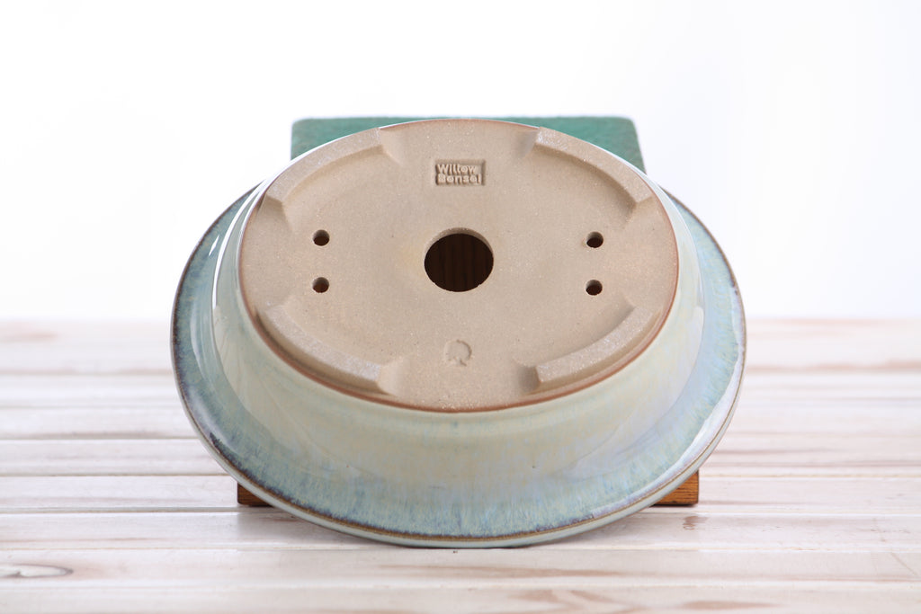 Willow Bonsai Ceramics Fat Bonsai Pot 7.5 Inch – Bold Oval Ceramic Bonsai & Succulent Planter with Accentuated Rim, High‑Fired Frost‑Proof Stoneware, Handmade in USA (Glacier)