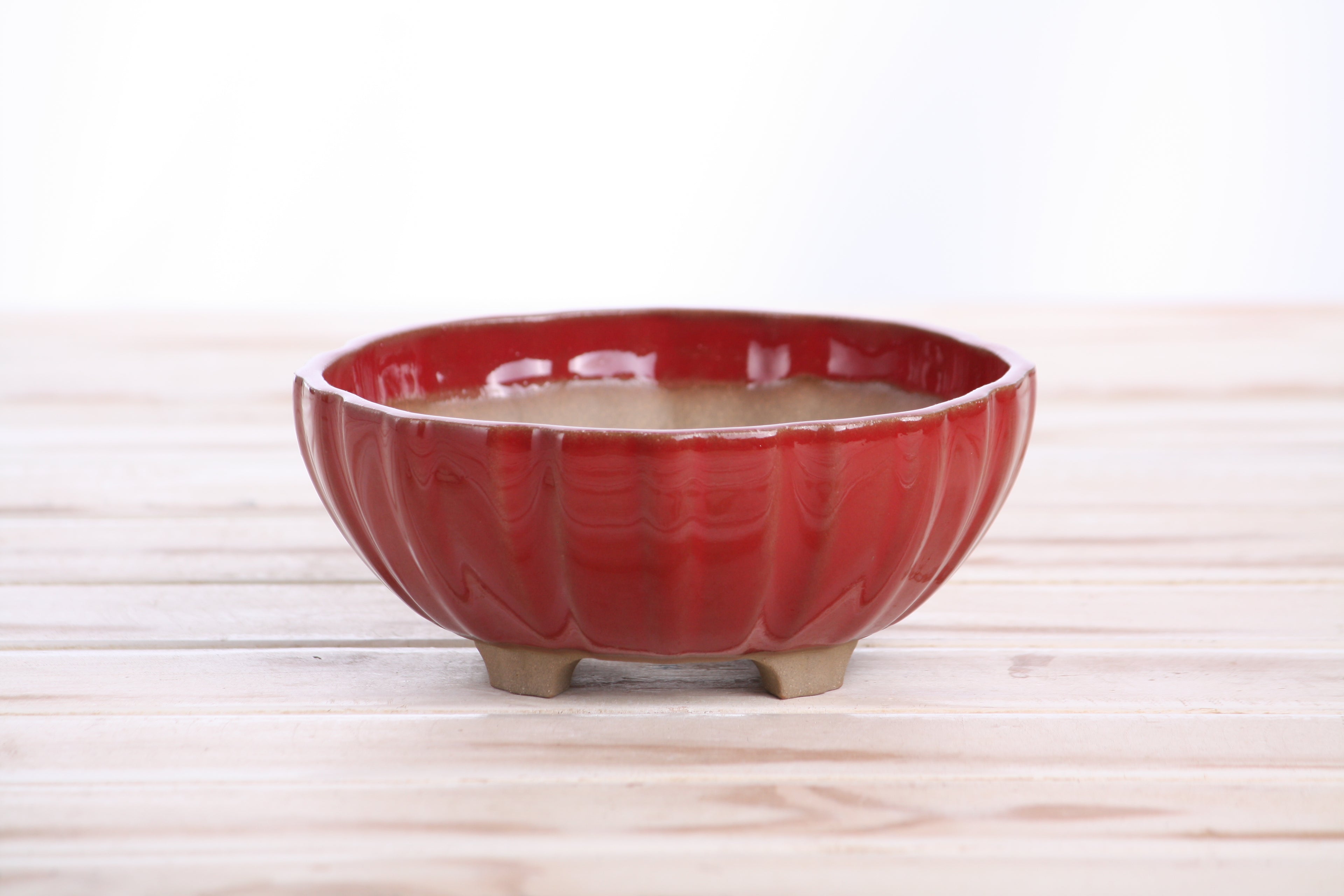Willow Bonsai Ceramics Lily Bonsai Pot 5.5 Inch – Sculpted Rounded Ceramic Bonsai & Succulent Planter with Wavy Profile, High‑Fired Frost‑Proof Stoneware, Handmade in USA (Red)