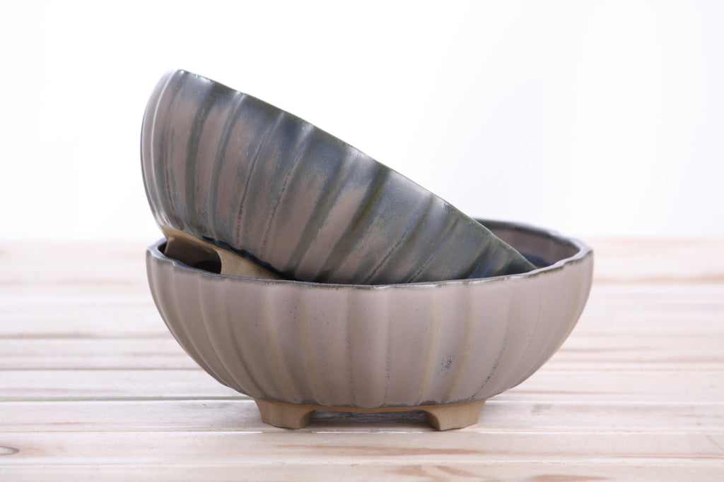 Willow Bonsai Ceramics Lily Bonsai Pot 7 Inch – Sculpted Rounded Ceramic Bonsai & Succulent Planter with Wavy Profile, High‑Fired Frost‑Proof Stoneware, Handmade in USA (Ocean)