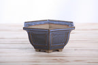Willow Bonsai Ceramics Hexagonal Windowed Bonsai Pot 5 Inch – Semi‑Cascade Planter, High‑Fired Frost‑Proof Stoneware with Drainage & Wiring Holes, Handmade in USA (Denim)