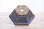 Willow Bonsai Ceramics Hexagonal Windowed Bonsai Pot 5 Inch – Semi‑Cascade Planter, High‑Fired Frost‑Proof Stoneware with Drainage & Wiring Holes, Handmade in USA (Denim)