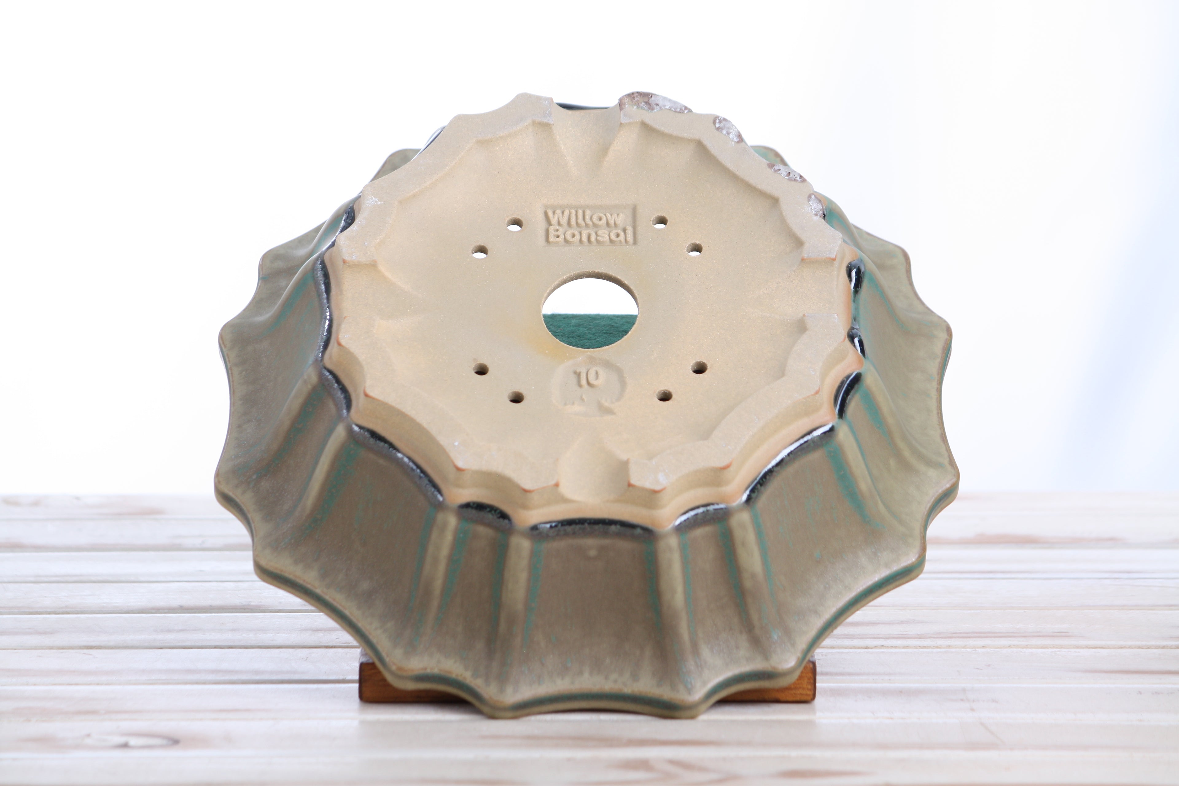 Willow Bonsai Ceramics Flower Design Bonsai Pot 10 Inch – Elegant Ceramic Bonsai & Succulent Planter, High‑Fired Frost‑Proof Stoneware with Drainage & Wiring Holes, Handmade in USA (Speckled Moss)