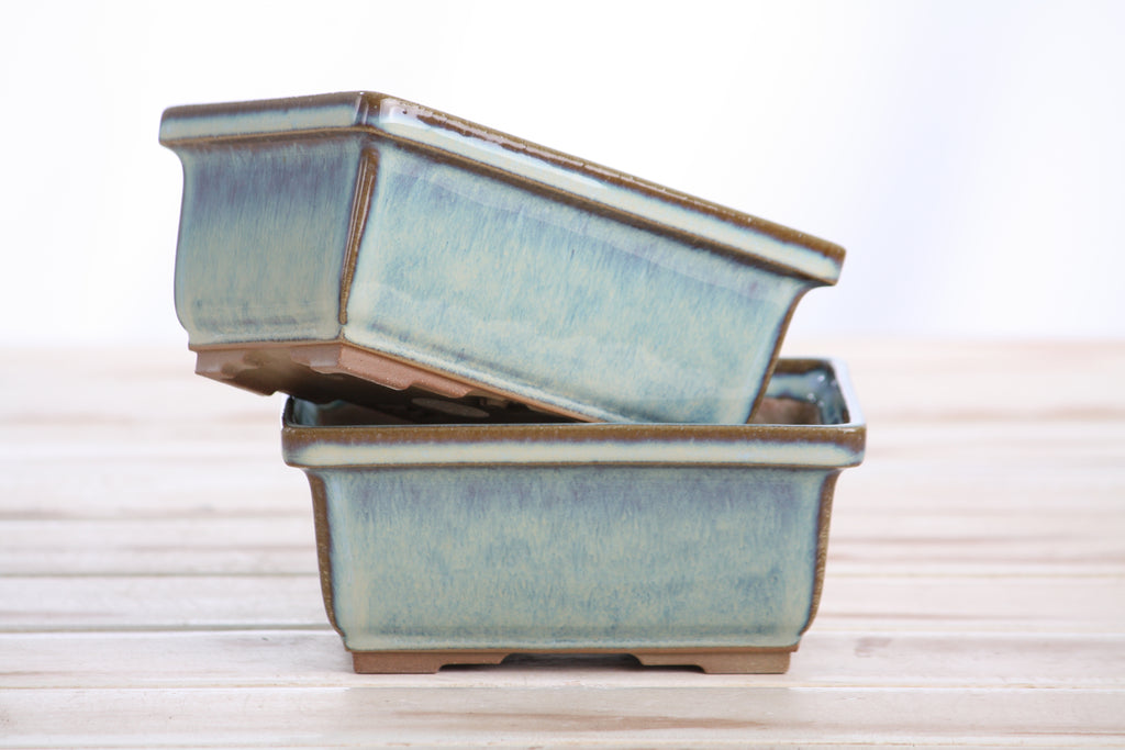 Willow Bonsai Ceramics Rectangle Deep Bonsai Pot 5 Inch – Higher‑Profile Rectangular Ceramic Bonsai & Succulent Planter with Accentuated Rim, High‑Fired Frost‑Proof Stoneware, Handmade in USA (Glacier)