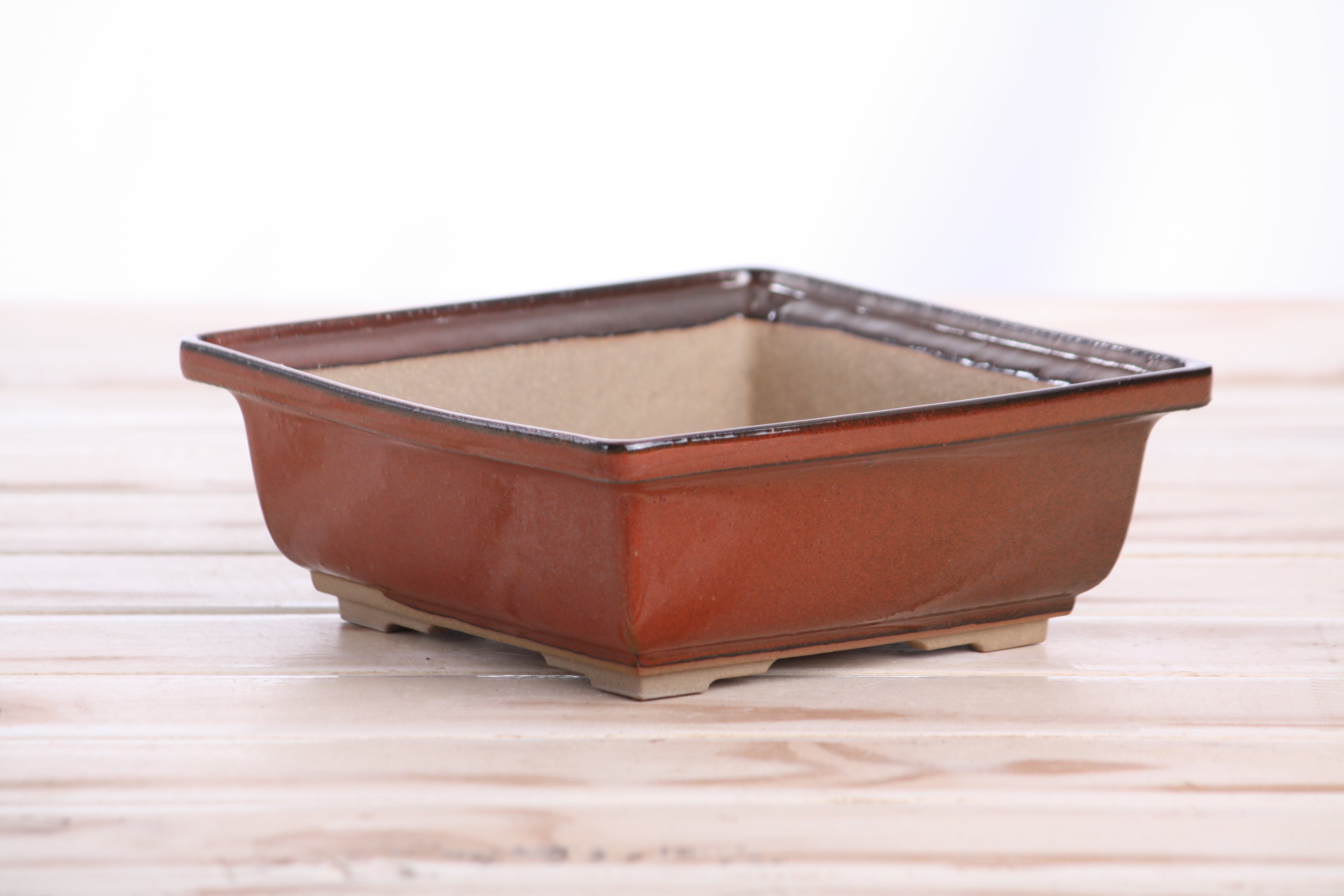 Willow Bonsai Ceramics Square Bonsai Pot 6 Inch – Low‑Profile Square Ceramic Bonsai & Succulent Planter with Accentuated Rim, High‑Fired Frost‑Proof Stoneware, Handmade in USA (Sunset)