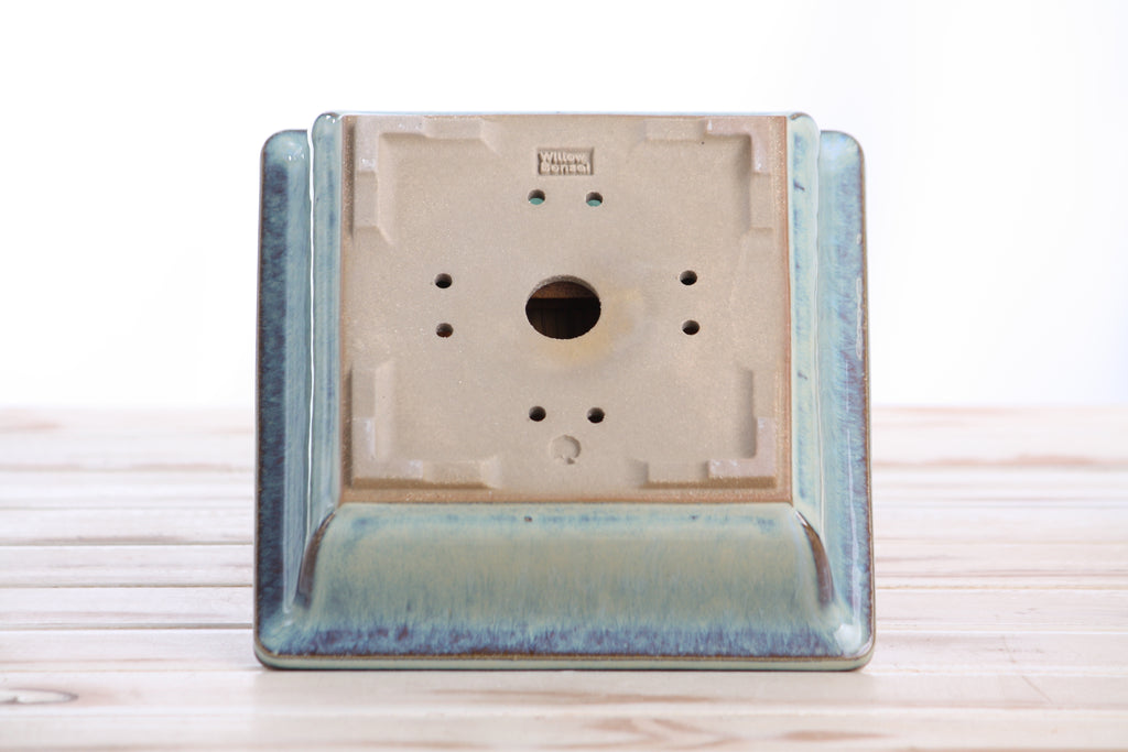 Willow Bonsai Ceramics Square Bonsai Pot 7 Inch – Low‑Profile Square Ceramic Bonsai & Succulent Planter with Accentuated Rim, High‑Fired Frost‑Proof Stoneware, Handmade in USA (Glacier)