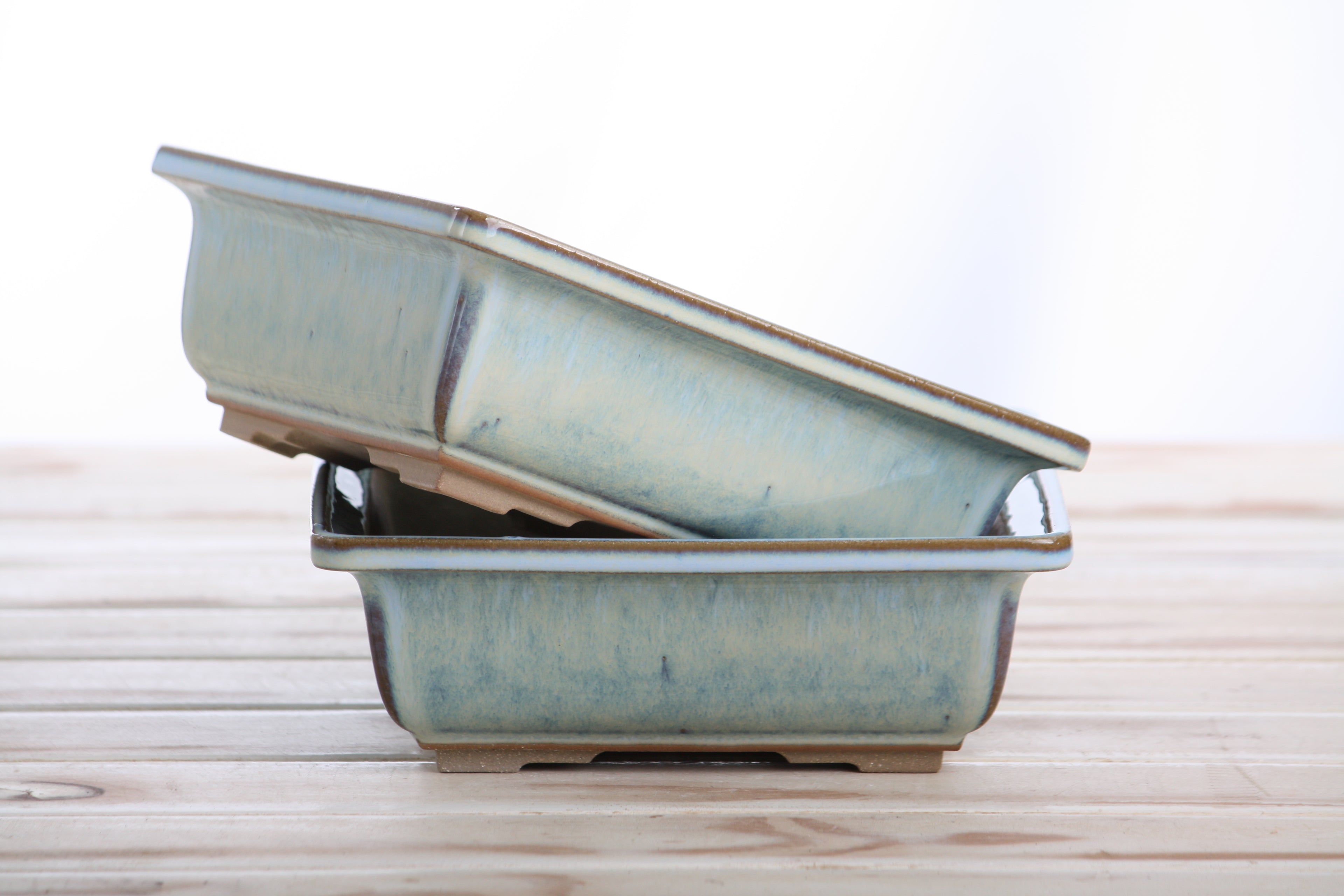 Willow Bonsai Ceramics Square Bonsai Pot 7 Inch – Low‑Profile Square Ceramic Bonsai & Succulent Planter with Accentuated Rim, High‑Fired Frost‑Proof Stoneware, Handmade in USA (Glacier)