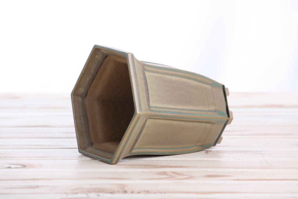 Willow Bonsai Ceramics Hexagonal Windowed Cascade Bonsai Pot 5 Inch – Tall Ceramic Cascade Planter, High‑Fired Frost‑Proof Stoneware with Drainage & Wiring Holes, Handmade in USA (Speckled Moss)