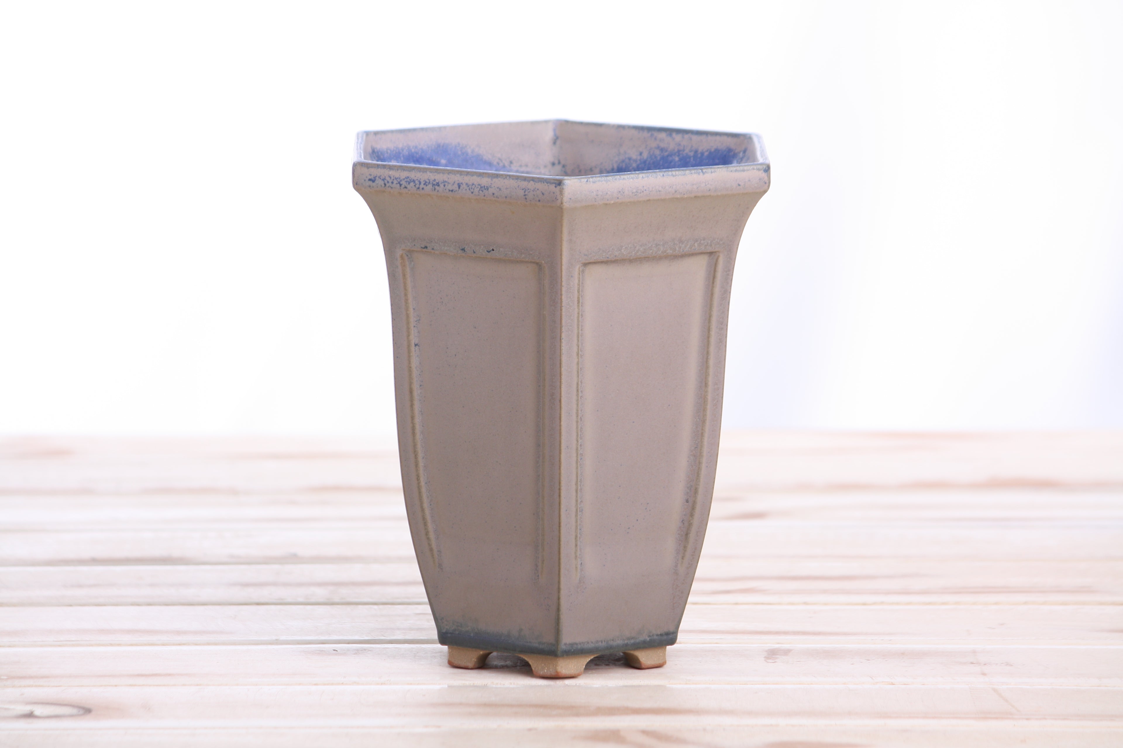 Willow Bonsai Ceramics Hexagonal Windowed Cascade Bonsai Pot 5 Inch – Tall Ceramic Cascade Planter, High‑Fired Frost‑Proof Stoneware with Drainage & Wiring Holes, Handmade in USA (Ocean)