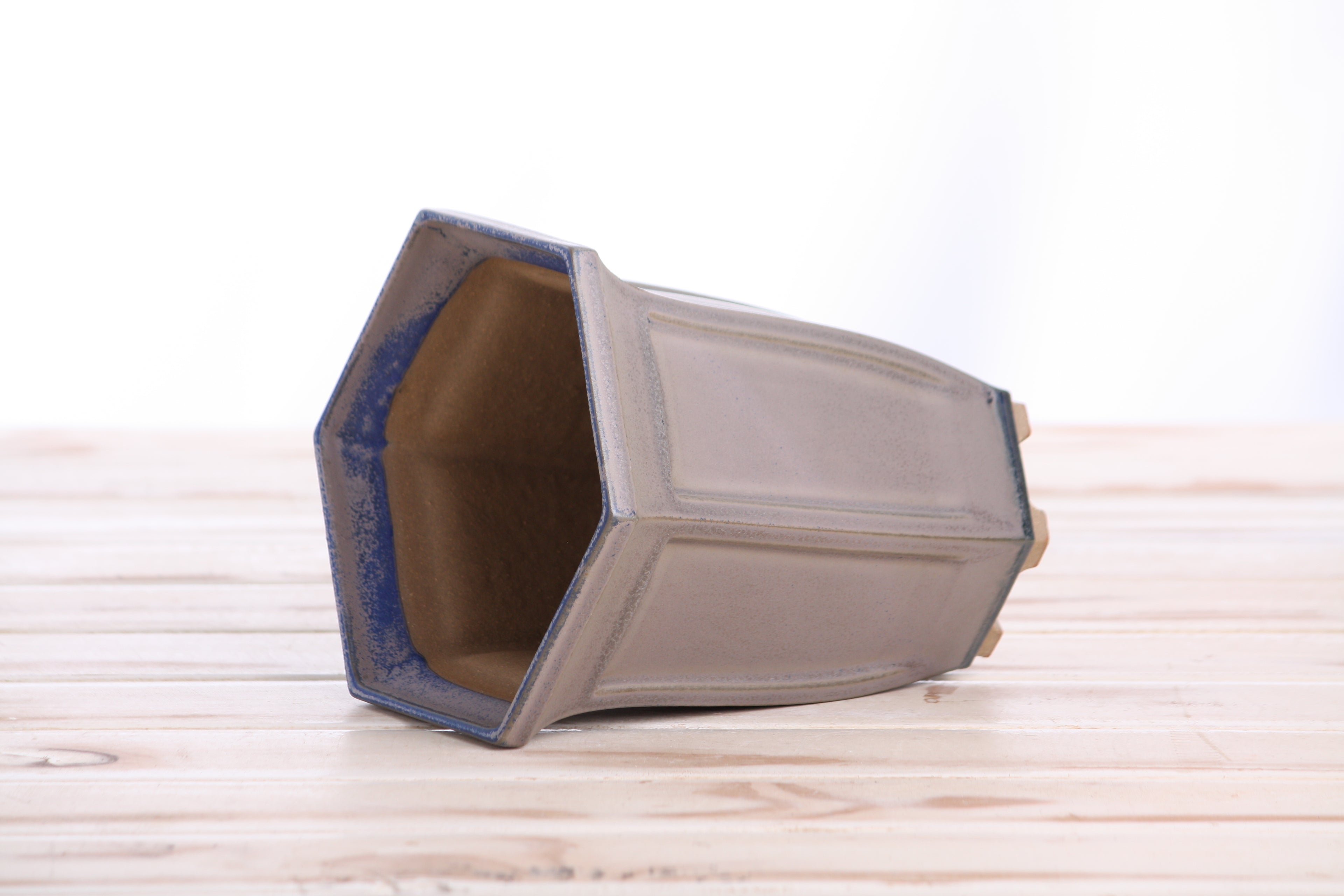 Willow Bonsai Ceramics Hexagonal Windowed Cascade Bonsai Pot 5 Inch – Tall Ceramic Cascade Planter, High‑Fired Frost‑Proof Stoneware with Drainage & Wiring Holes, Handmade in USA (Ocean)