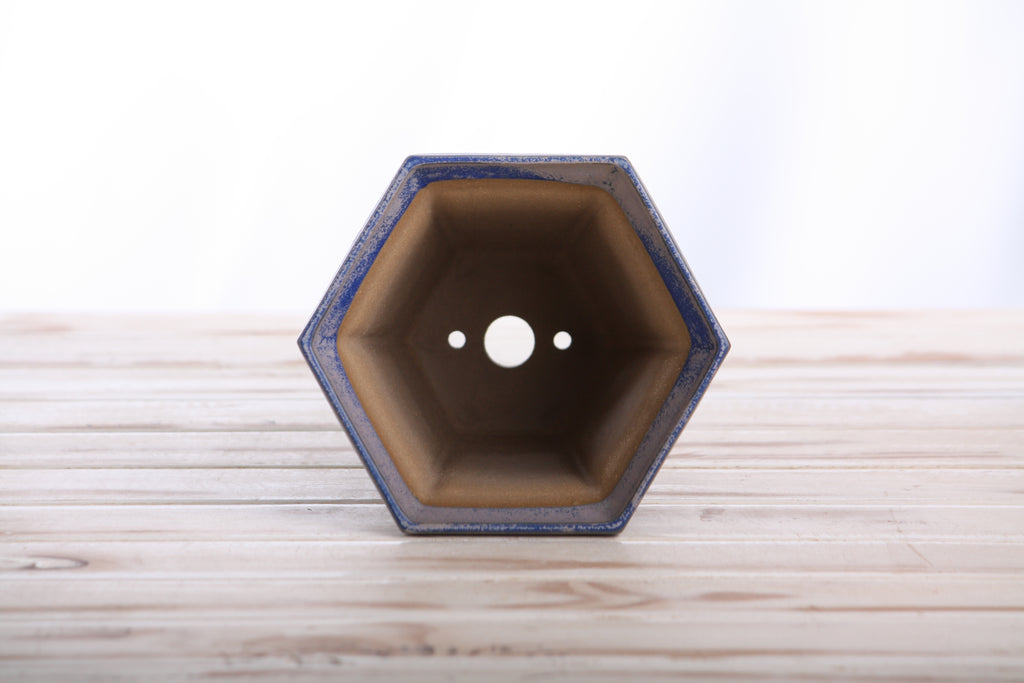 Willow Bonsai Ceramics Hexagonal Windowed Cascade Bonsai Pot 5 Inch – Tall Ceramic Cascade Planter, High‑Fired Frost‑Proof Stoneware with Drainage & Wiring Holes, Handmade in USA (Ocean)
