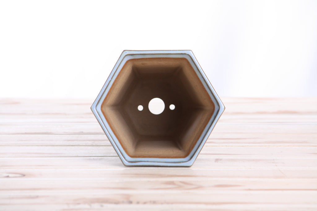Willow Bonsai Ceramics Hexagonal Windowed Cascade Bonsai Pot 5 Inch – Tall Ceramic Cascade Planter, High‑Fired Frost‑Proof Stoneware with Drainage & Wiring Holes, Handmade in USA (Glacier)