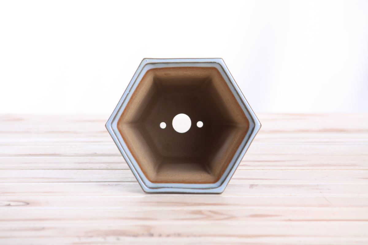 Willow Bonsai Ceramics Hexagonal Windowed Cascade Bonsai Pot 5 Inch – Tall Ceramic Cascade Planter, High‑Fired Frost‑Proof Stoneware with Drainage & Wiring Holes, Handmade in USA (Glacier)