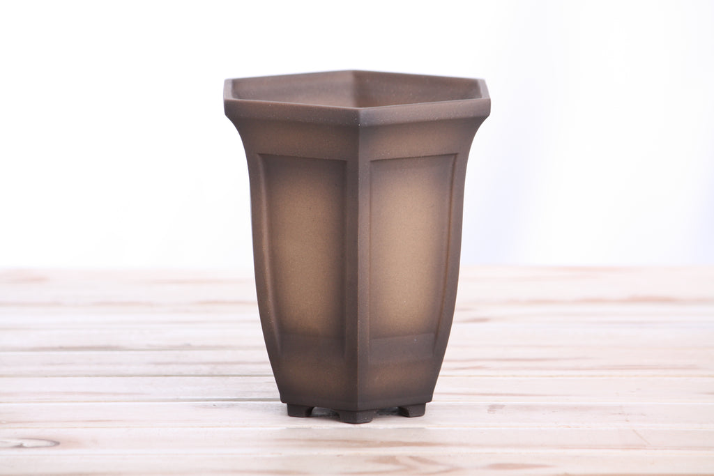 Willow Bonsai Ceramics Hexagonal Windowed Cascade Bonsai Pot 5 Inch – Tall Ceramic Cascade Planter, High‑Fired Frost‑Proof Stoneware with Drainage & Wiring Holes, Handmade in USA (Shaded Unglazed)