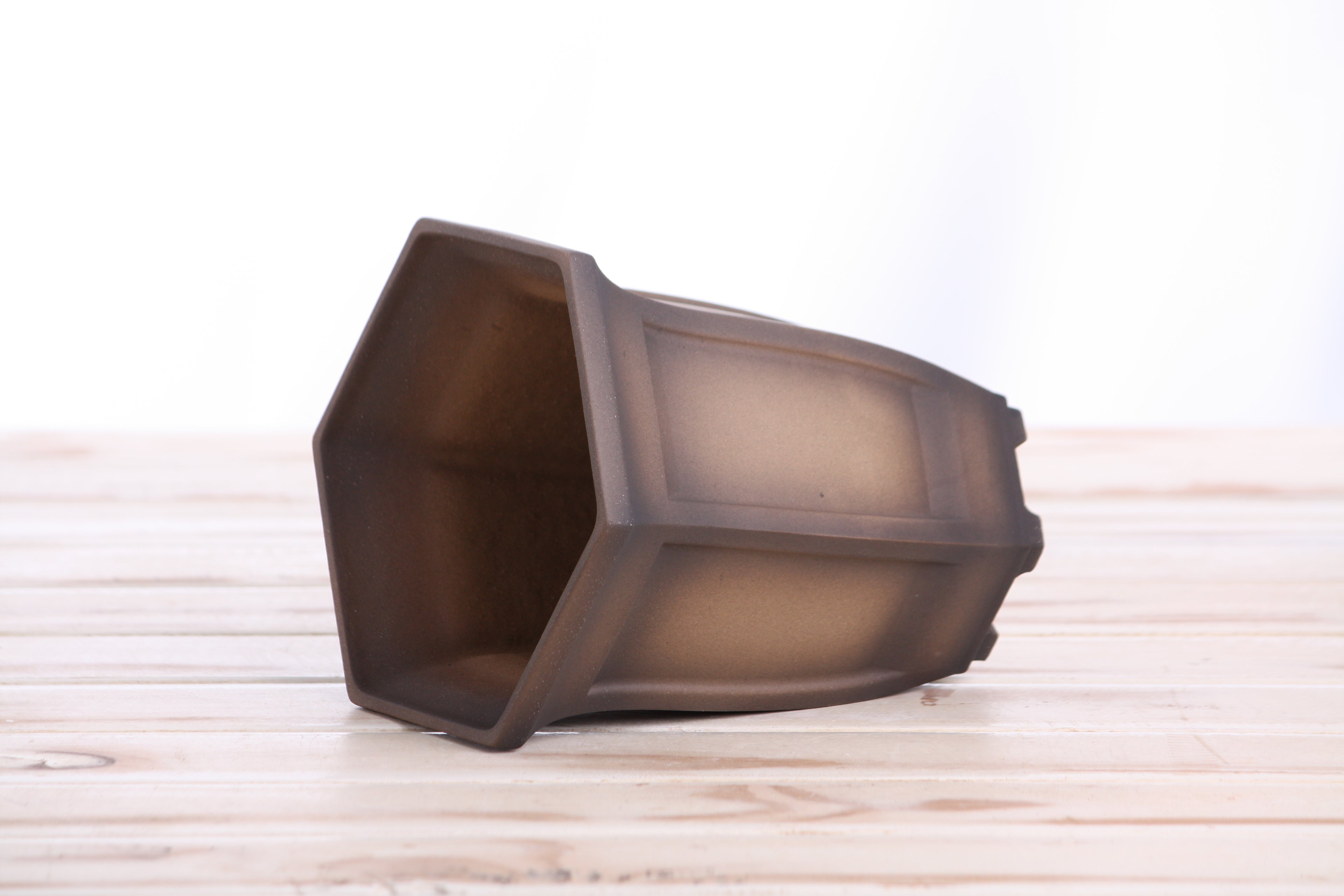 Willow Bonsai Ceramics Hexagonal Windowed Cascade Bonsai Pot 5 Inch – Tall Ceramic Cascade Planter, High‑Fired Frost‑Proof Stoneware with Drainage & Wiring Holes, Handmade in USA (Shaded Unglazed)