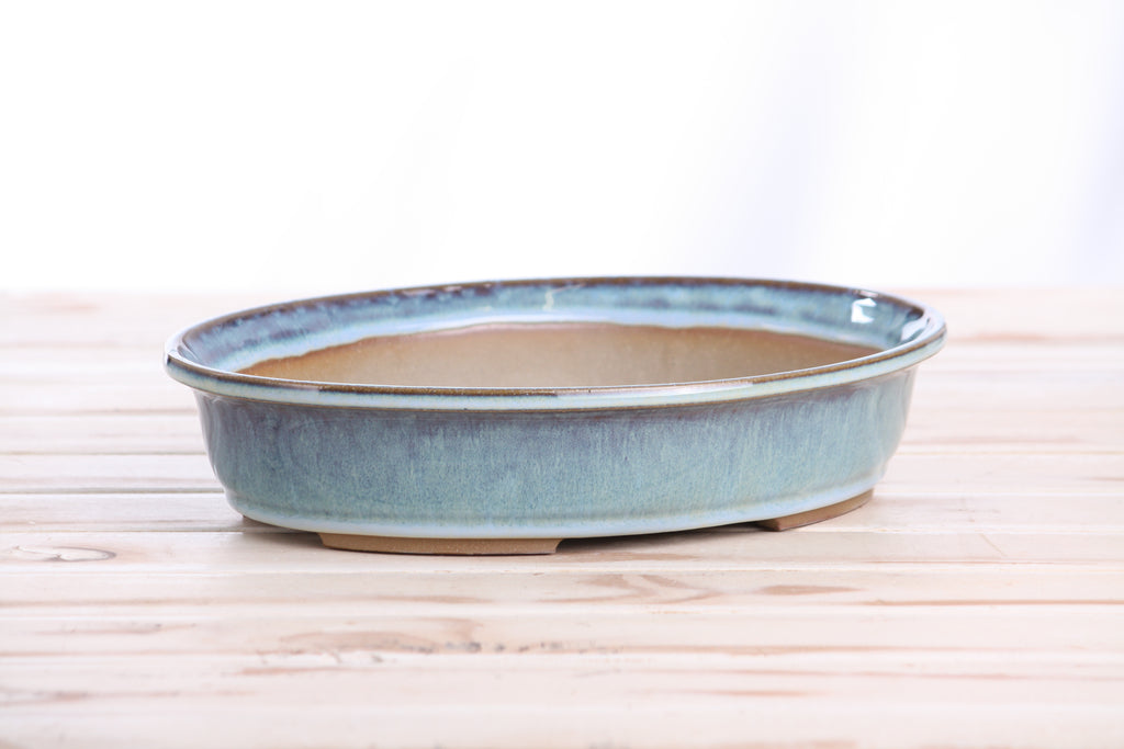 Willow Bonsai Ceramics Landscape Oval A Bonsai Pot 10 Inch – Large Oval Ceramic Bonsai Planter for Forest, Group & Specimen Tree Plantings, High‑Fired Frost‑Proof Stoneware, Handmade in USA (Glacier)