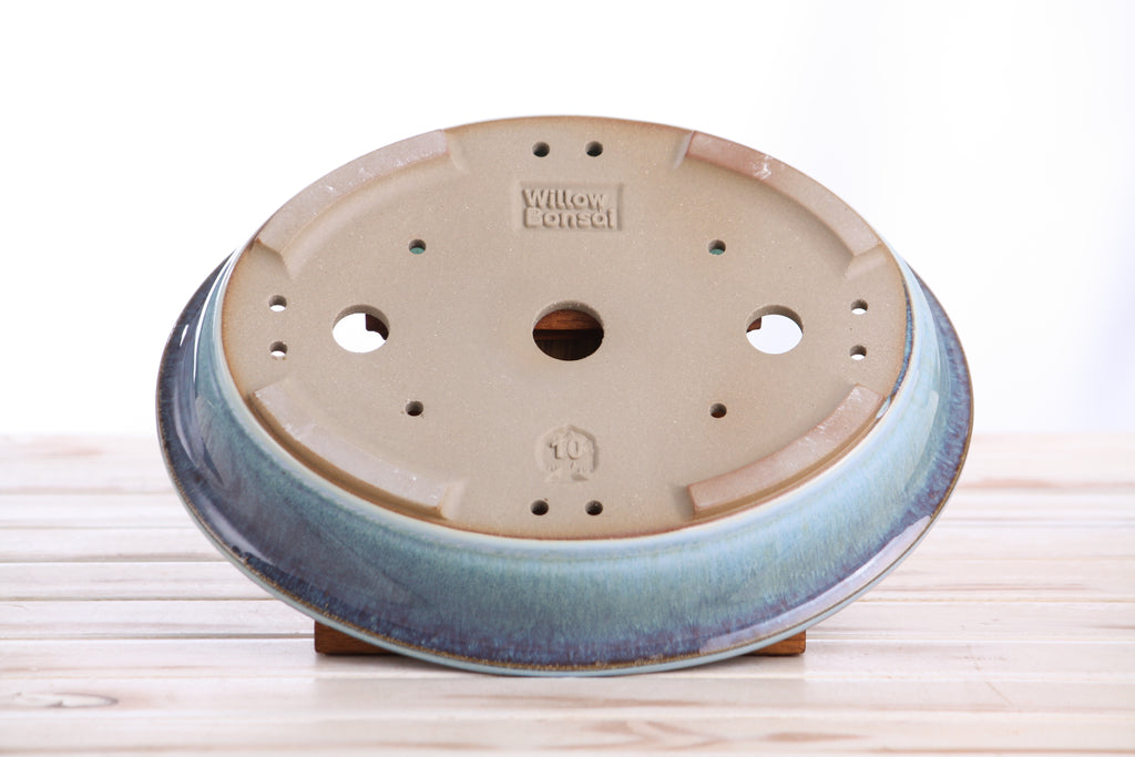 Willow Bonsai Ceramics Landscape Oval A Bonsai Pot 10 Inch – Large Oval Ceramic Bonsai Planter for Forest, Group & Specimen Tree Plantings, High‑Fired Frost‑Proof Stoneware, Handmade in USA (Glacier)