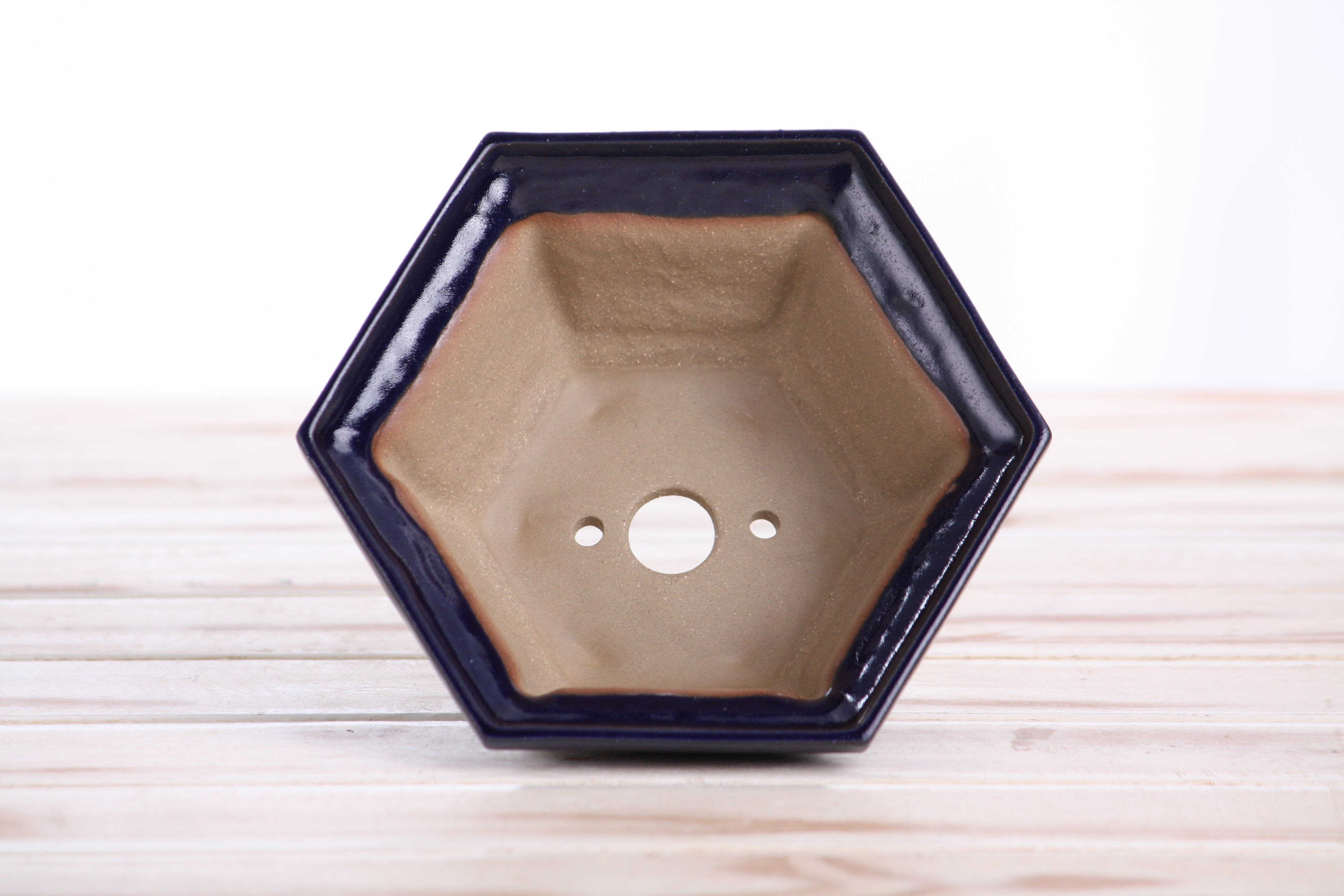 Willow Bonsai Ceramics Hexagonal Windowed Bonsai Pot 5 Inch – Semi‑Cascade Planter, High‑Fired Frost‑Proof Stoneware with Drainage & Wiring Holes, Handmade in USA (Ruri)
