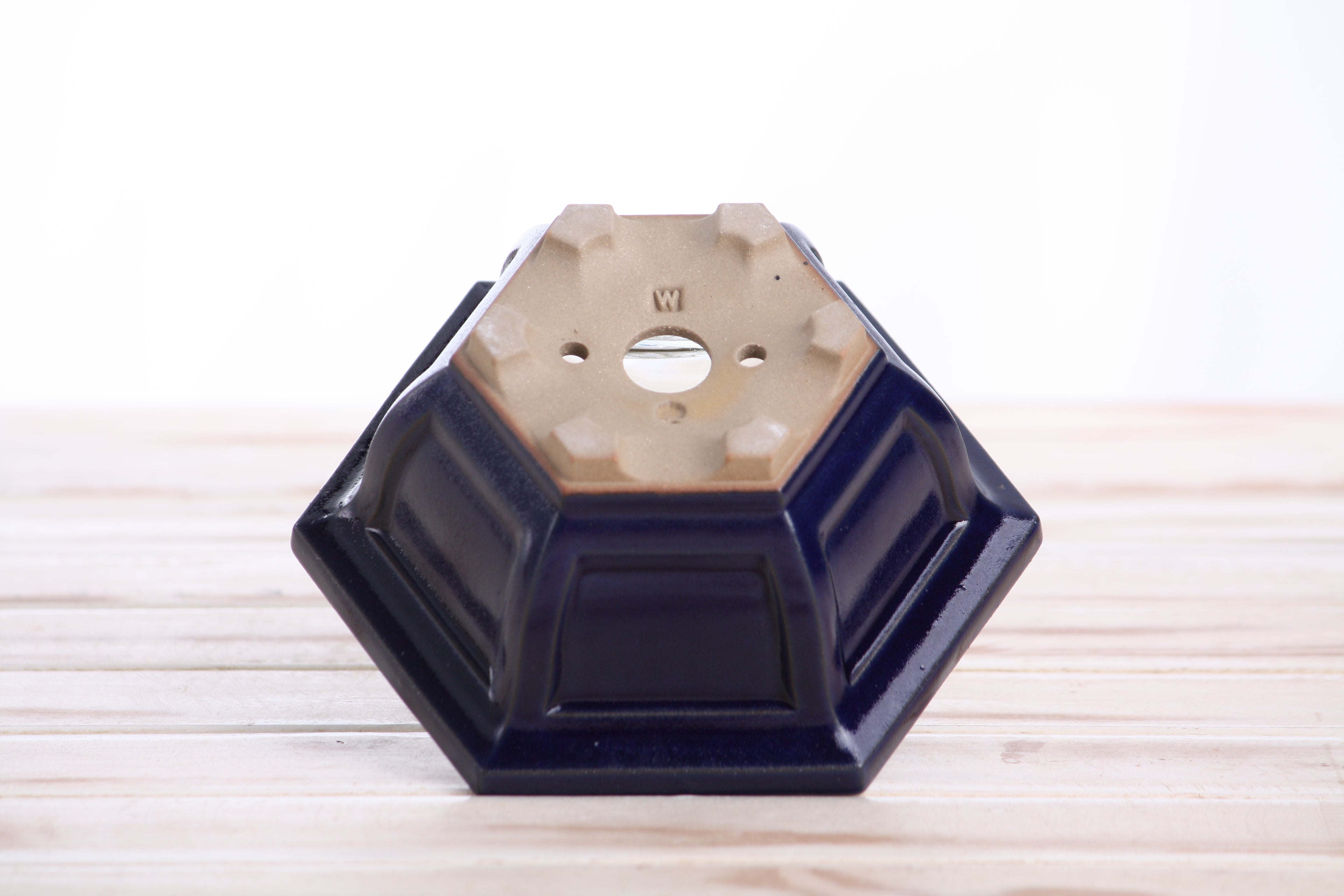 Willow Bonsai Ceramics Hexagonal Windowed Bonsai Pot 5 Inch – Semi‑Cascade Planter, High‑Fired Frost‑Proof Stoneware with Drainage & Wiring Holes, Handmade in USA (Ruri)