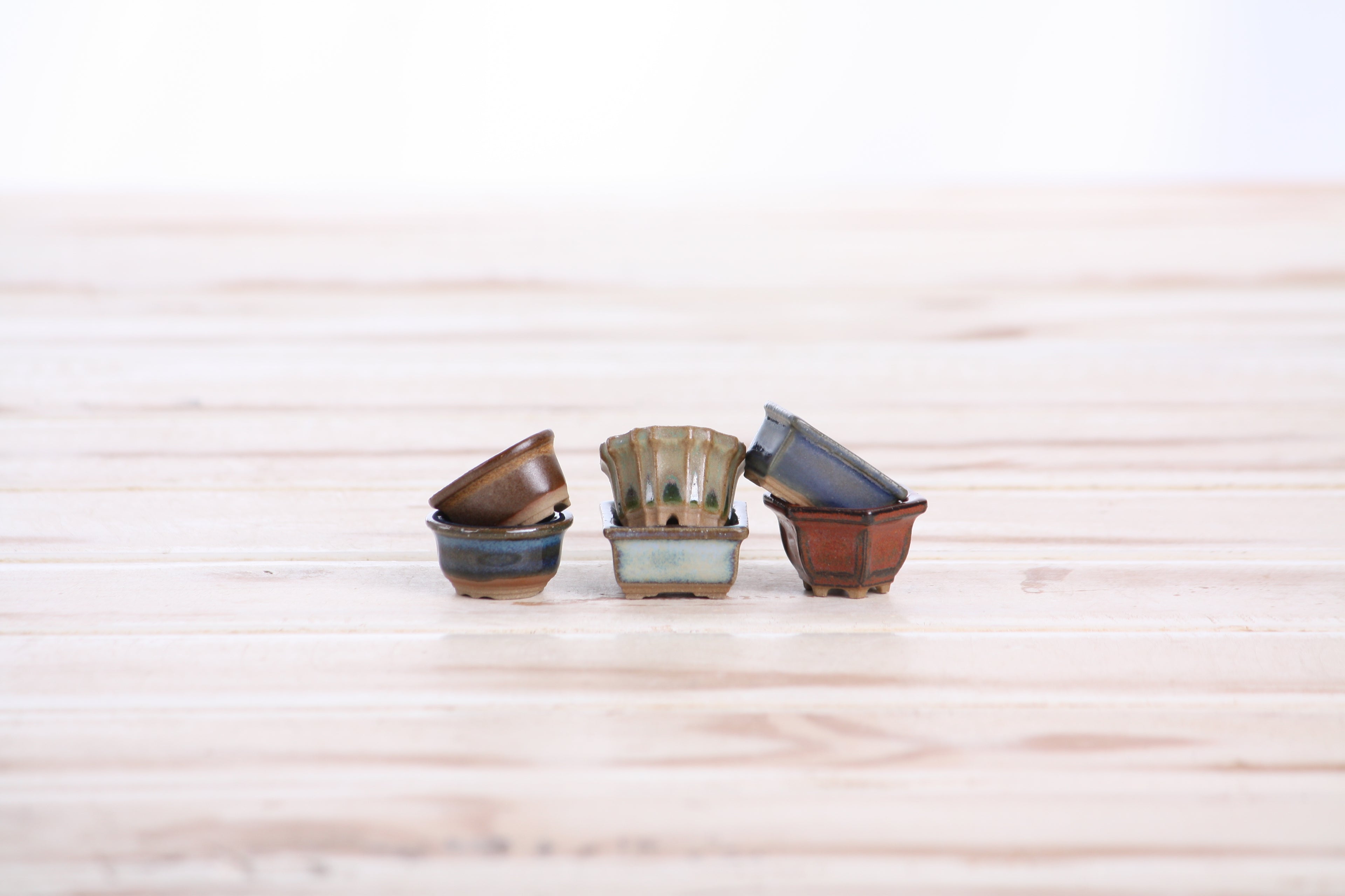 Willow Bonsai Ceramics 1 Inch Shito Bonsai Pot Set of 6 – Mini Handmade Ceramic Bonsai & Succulent Pots, High‑Fired Stoneware with Drainage, Made in USA (Set A)
