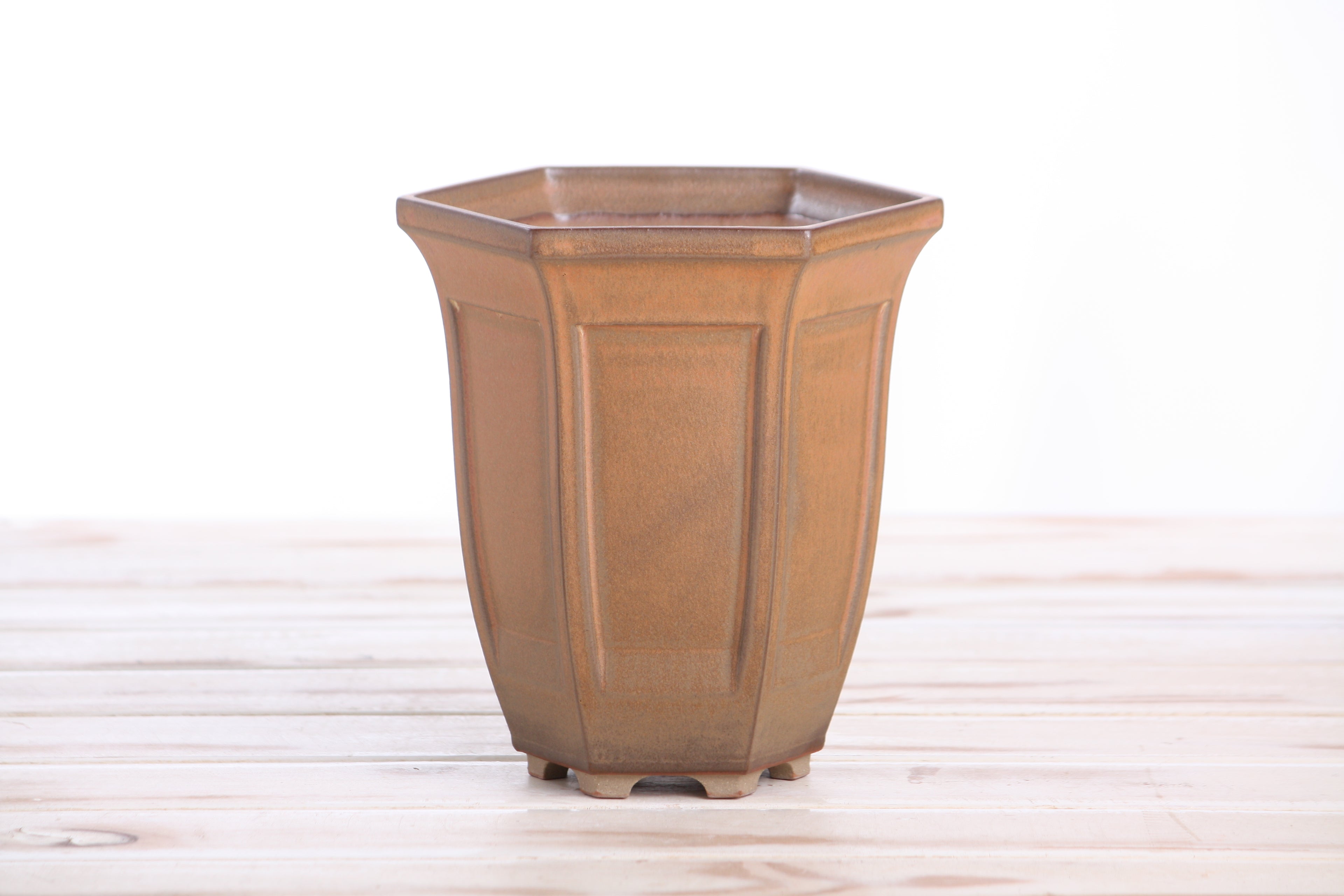 Willow Bonsai Ceramics Hexagonal Windowed Cascade Bonsai Pot 5 Inch – Tall Ceramic Cascade Planter, High‑Fired Frost‑Proof Stoneware with Drainage & Wiring Holes, Handmade in USA (Deep Stone)