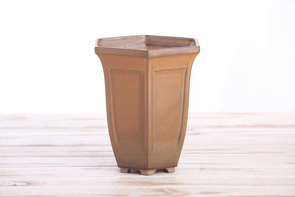 Willow Bonsai Ceramics Hexagonal Windowed Cascade Bonsai Pot 5 Inch – Tall Ceramic Cascade Planter, High‑Fired Frost‑Proof Stoneware with Drainage & Wiring Holes, Handmade in USA (Deep Stone)