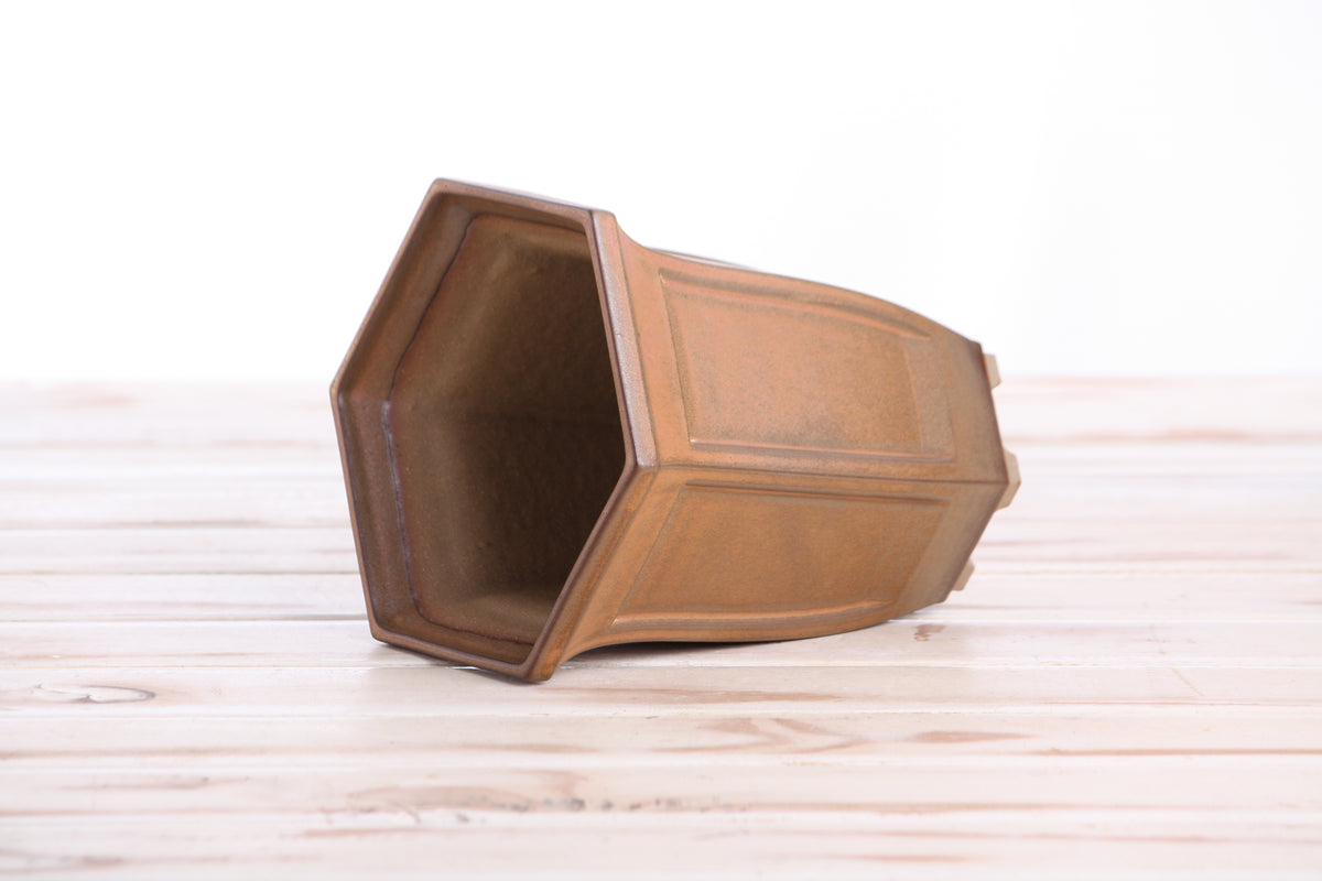 Willow Bonsai Ceramics Hexagonal Windowed Cascade Bonsai Pot 5 Inch – Tall Ceramic Cascade Planter, High‑Fired Frost‑Proof Stoneware with Drainage & Wiring Holes, Handmade in USA (Deep Stone)