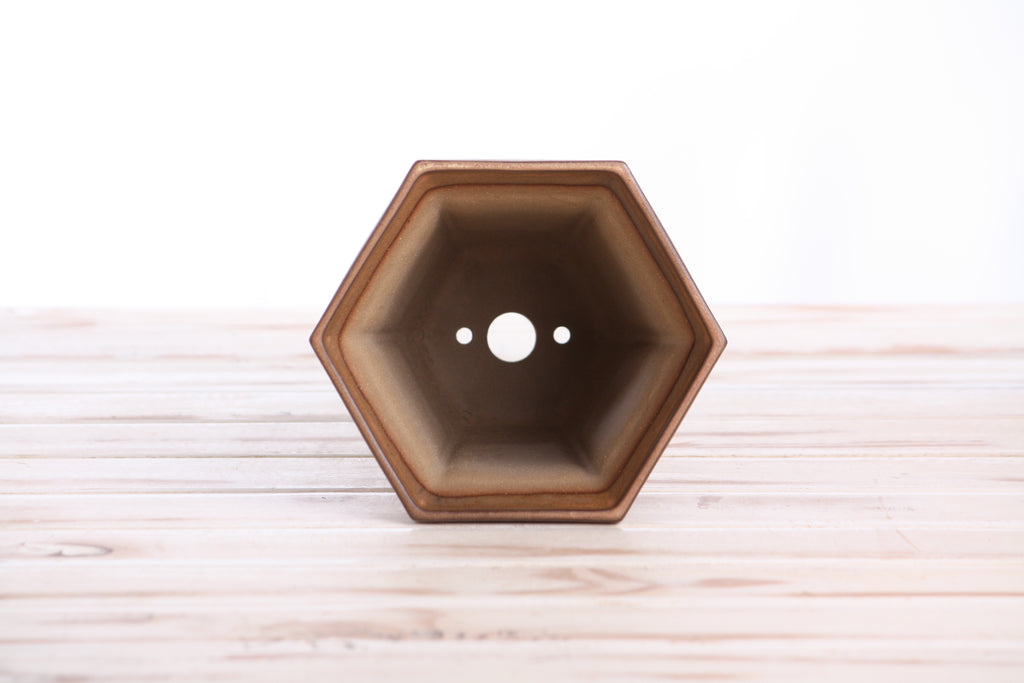 Willow Bonsai Ceramics Hexagonal Windowed Cascade Bonsai Pot 5 Inch – Tall Ceramic Cascade Planter, High‑Fired Frost‑Proof Stoneware with Drainage & Wiring Holes, Handmade in USA (Deep Stone)